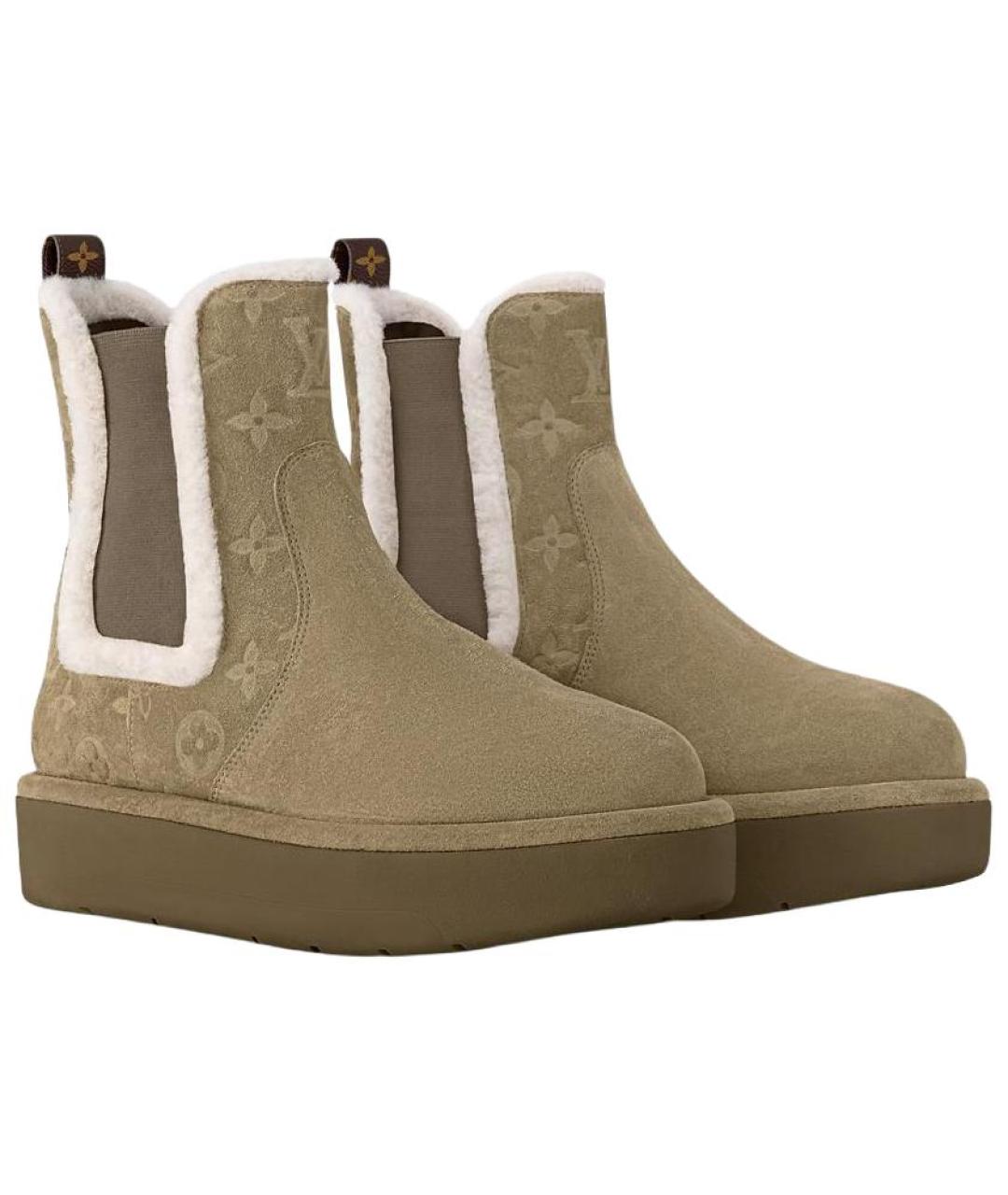 LOUIS VUITTON Хаки кожаные сапоги, фото 3