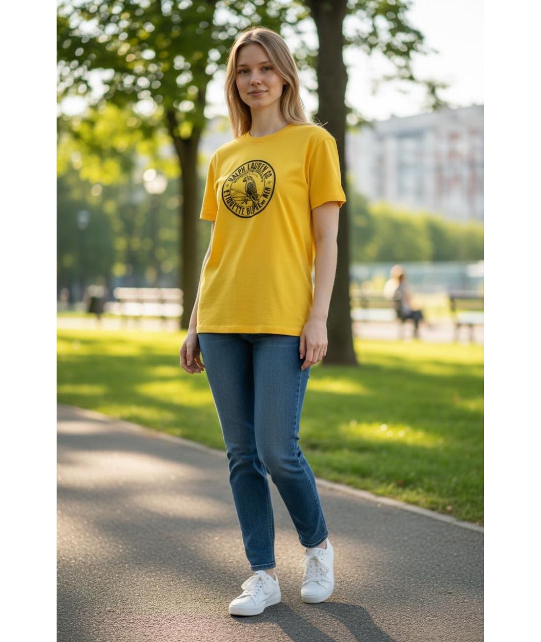 RALPH LAUREN Желтая хлопковая футболка, фото 6