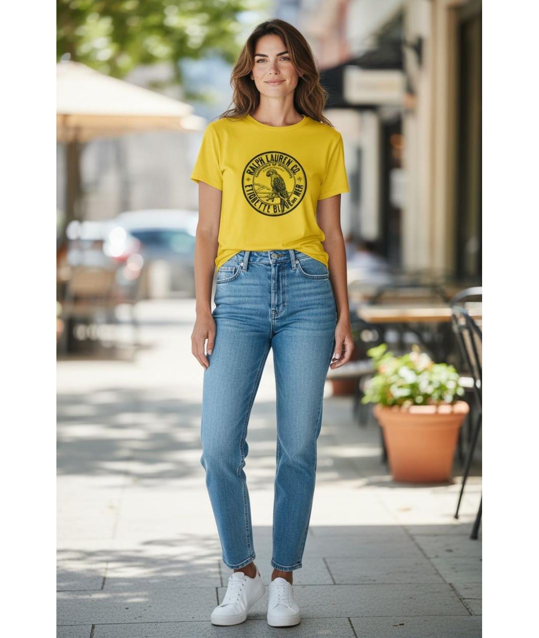 RALPH LAUREN Желтая хлопковая футболка, фото 2