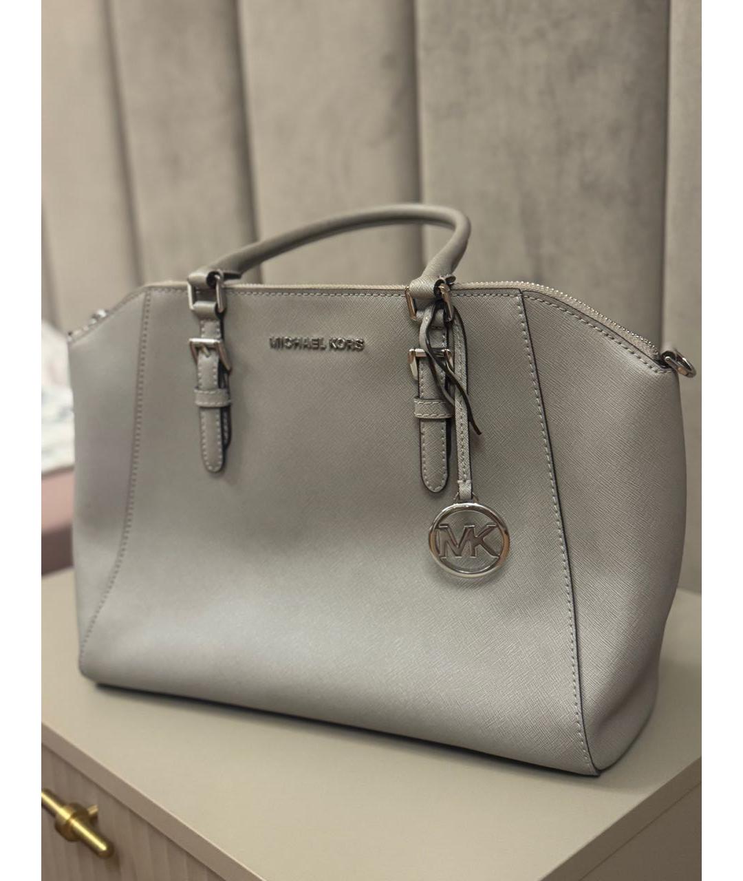 MICHAEL KORS Серая кожаная сумка с короткими ручками, фото 3