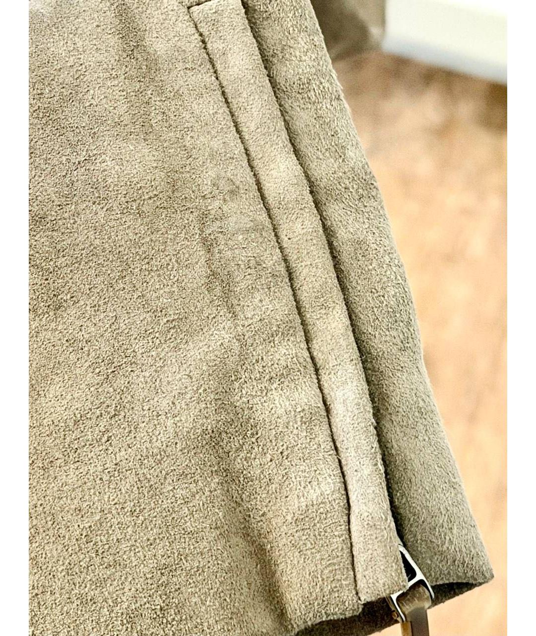 FABIANA FILIPPI Бежевые замшевые прямые брюки, фото 3
