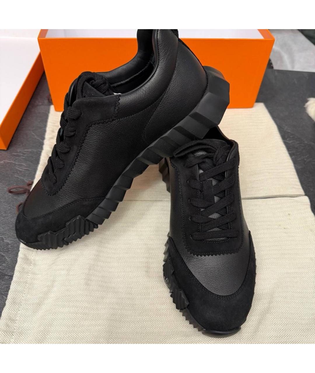 HERMES Черные кожаные низкие кроссовки / кеды, фото 3