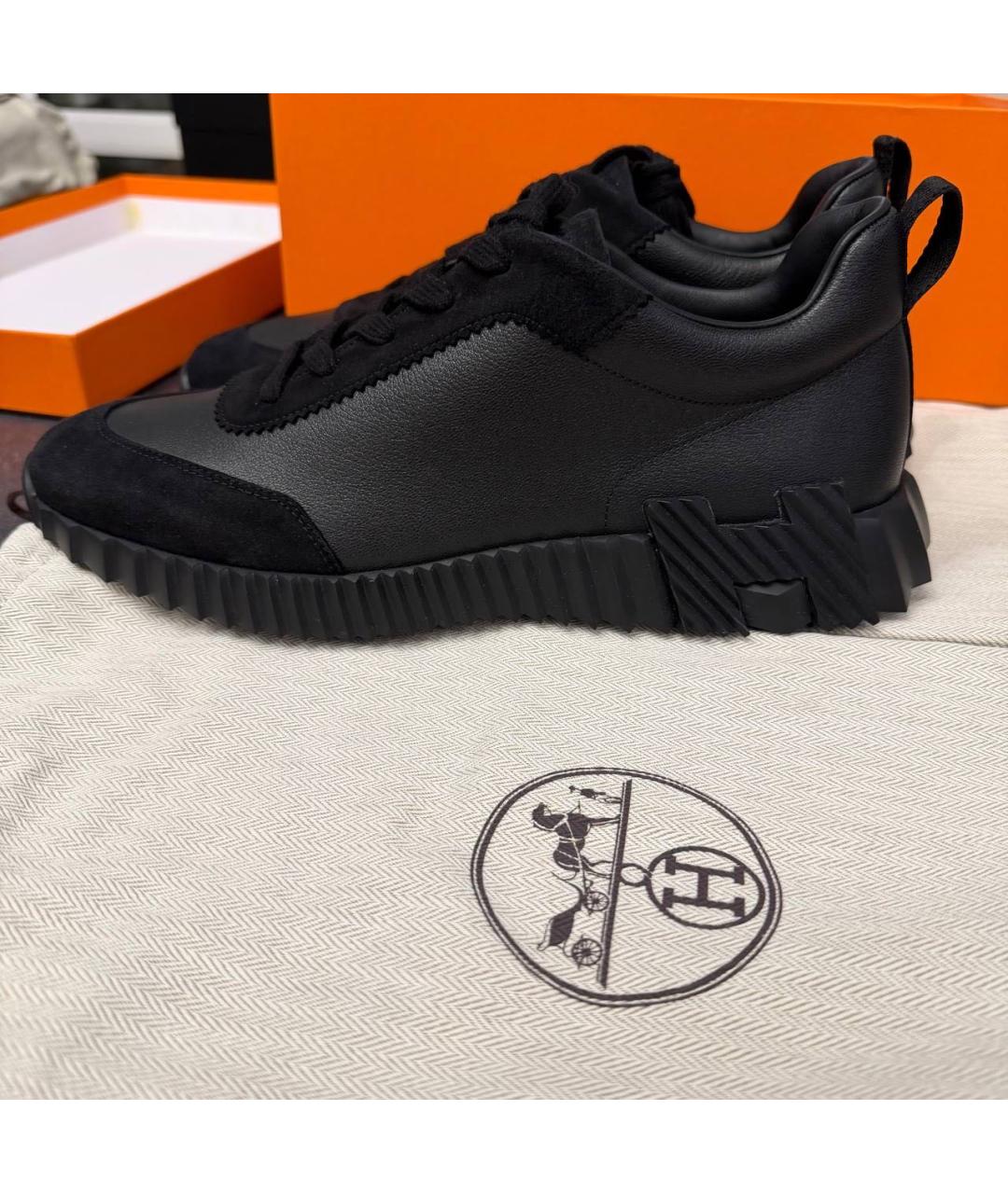 HERMES Черные кожаные низкие кроссовки / кеды, фото 5
