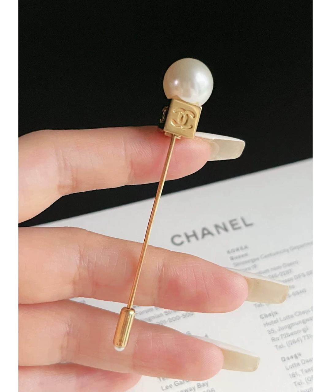 CHANEL Золотая жемчужная булавка / брошь, фото 3