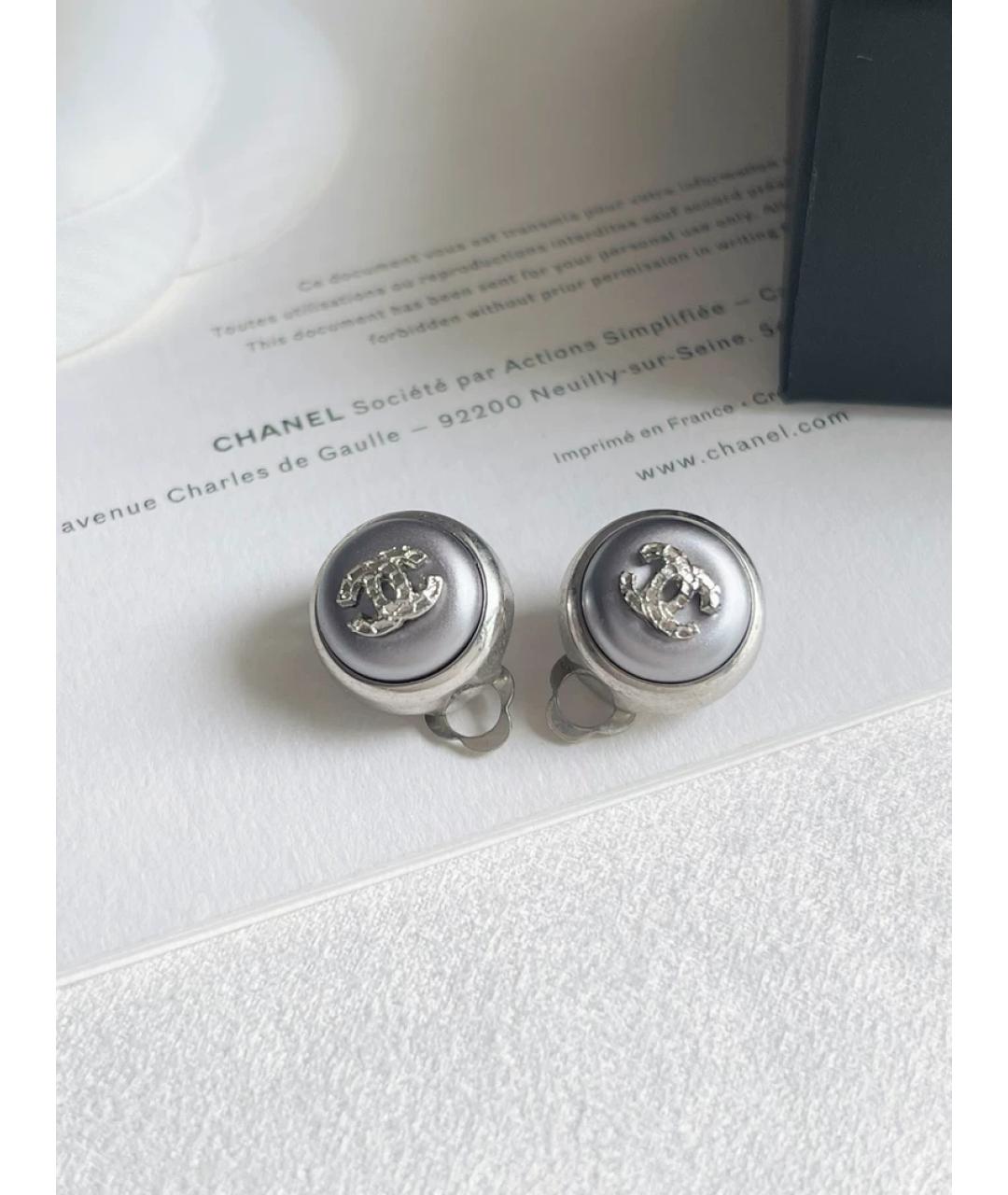 CHANEL Серые металлические серьги, фото 3