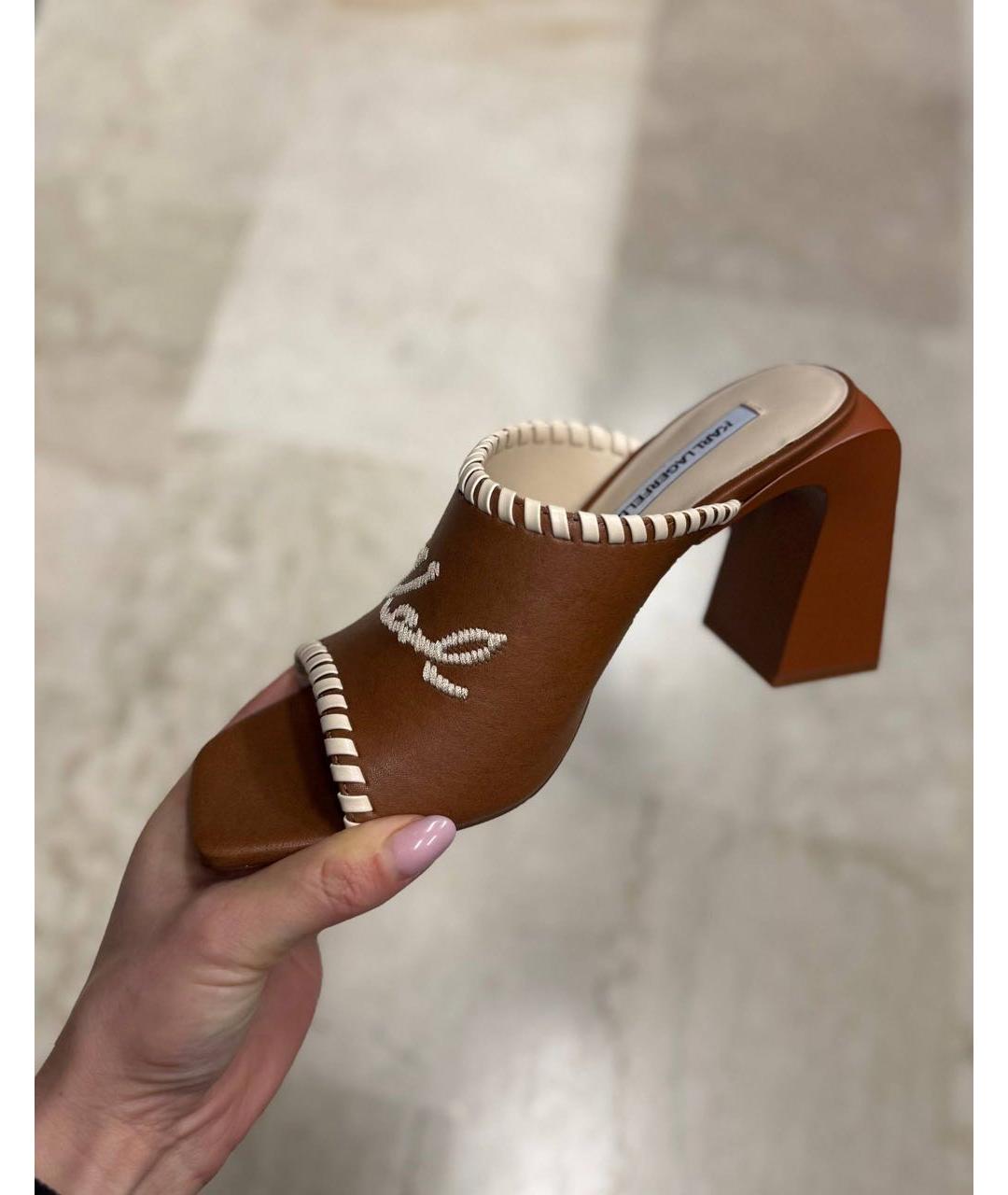 KARL LAGERFELD Коричневые кожаные мюли, фото 5