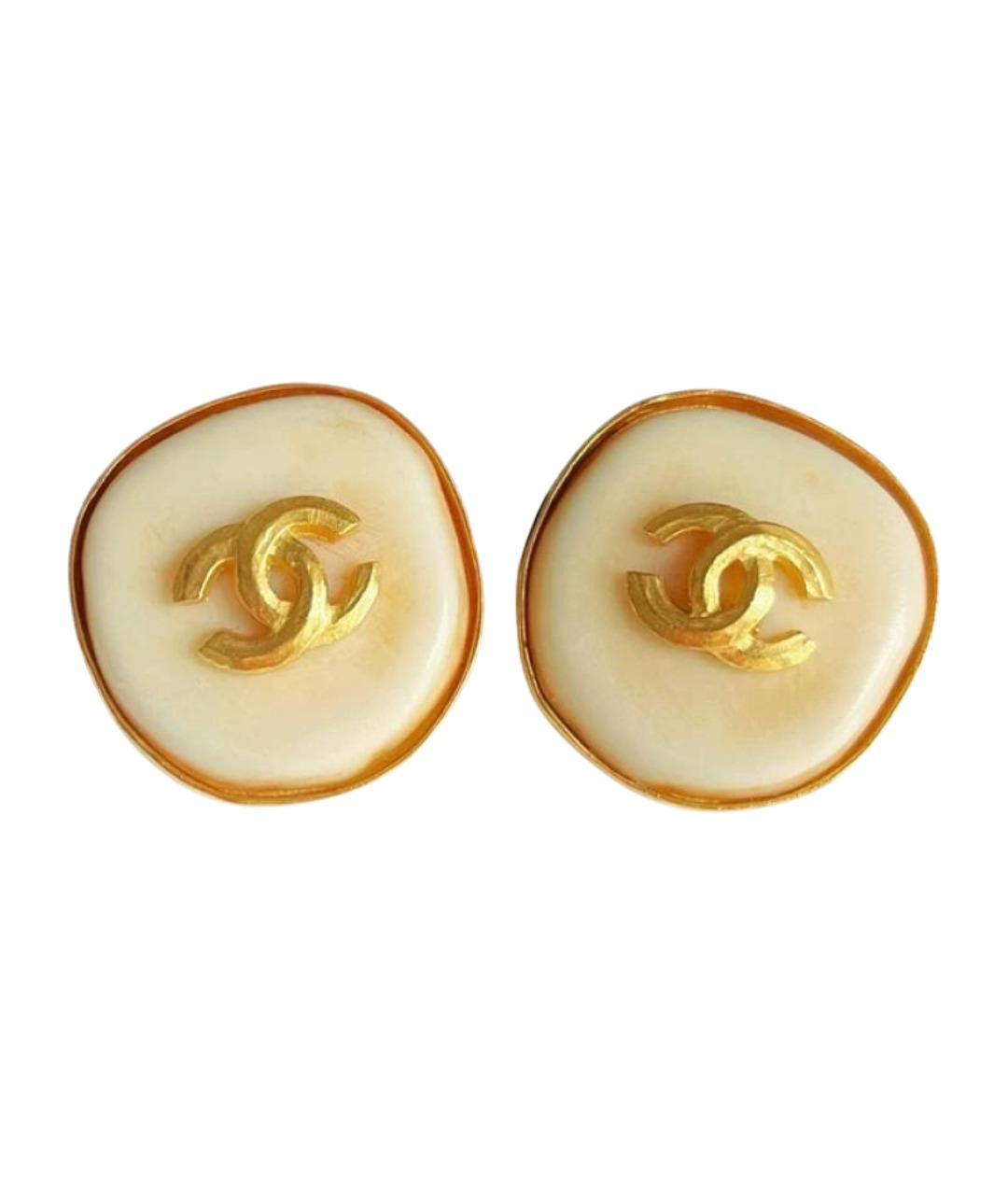 CHANEL Бежевые металлические клипсы, фото 1