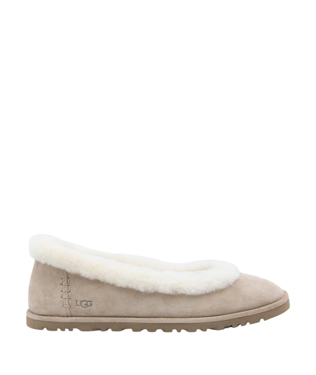 UGG AUSTRALIA Бежевые нубуковые балетки, фото 1