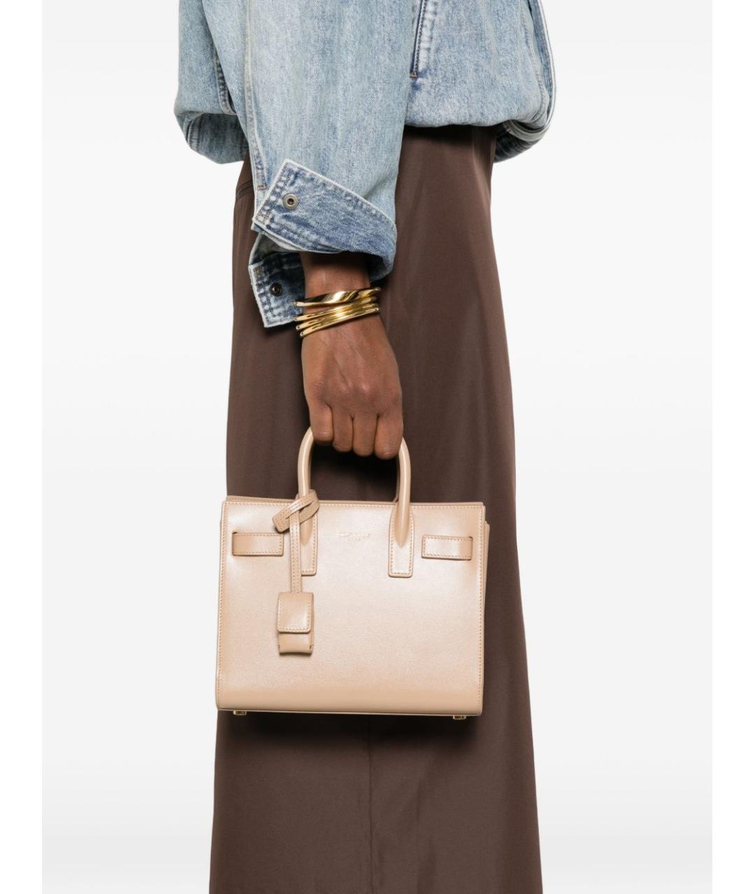 SAINT LAURENT Бежевая кожаная сумка тоут, фото 3
