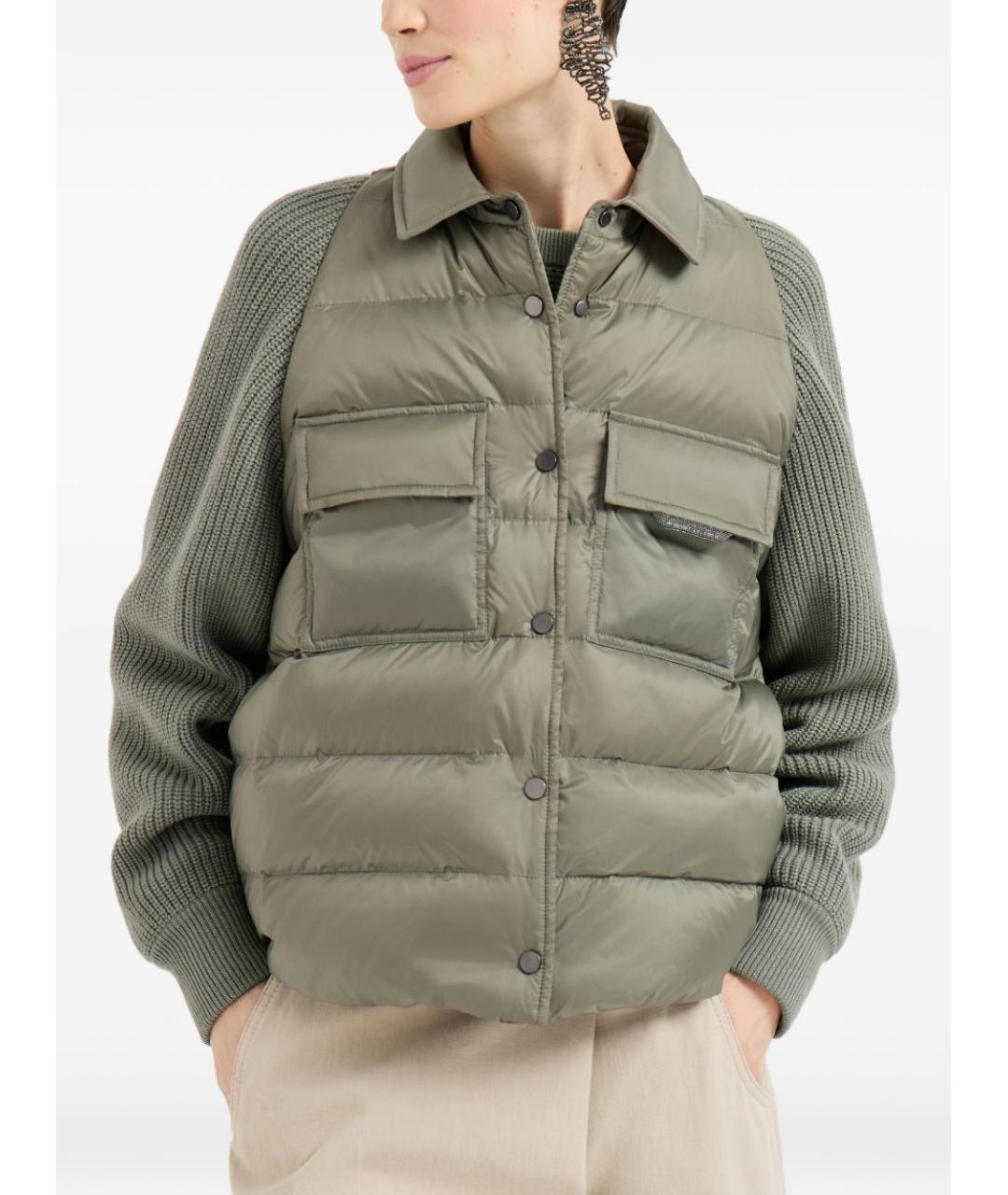 BRUNELLO CUCINELLI Зеленые полиэстеровое пальто, фото 3