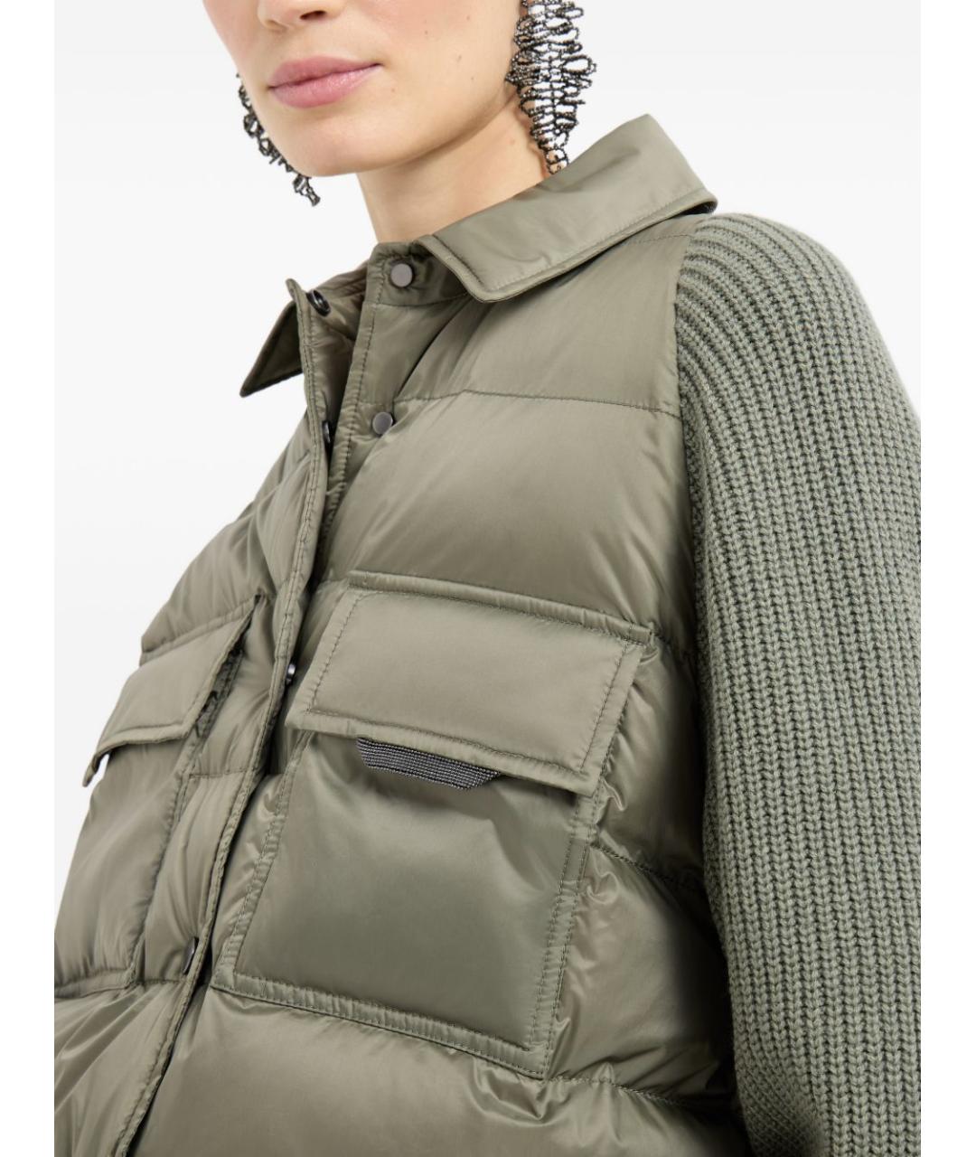 BRUNELLO CUCINELLI Зеленые полиэстеровое пальто, фото 4