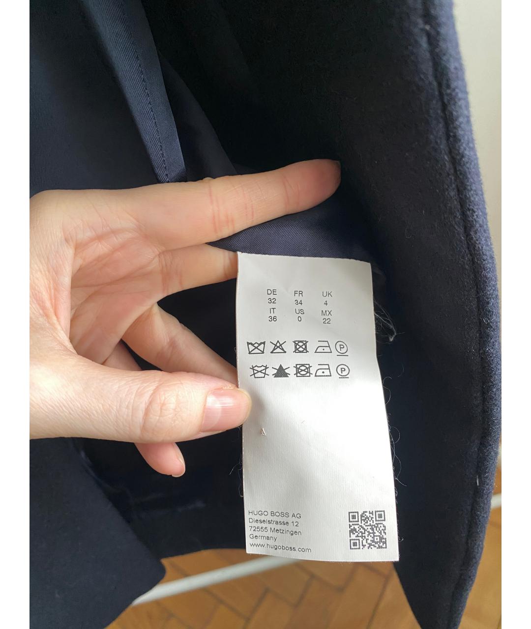 HUGO BOSS Темно-синее шерстяное пальто, фото 4