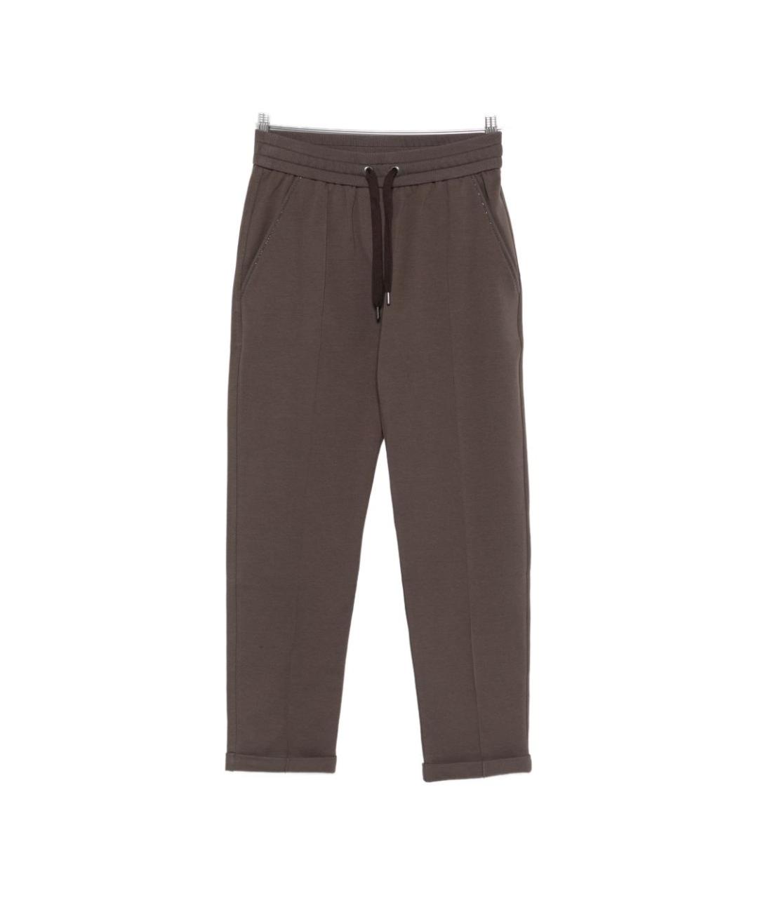 BRUNELLO CUCINELLI Коричневые хлопковые прямые брюки, фото 1