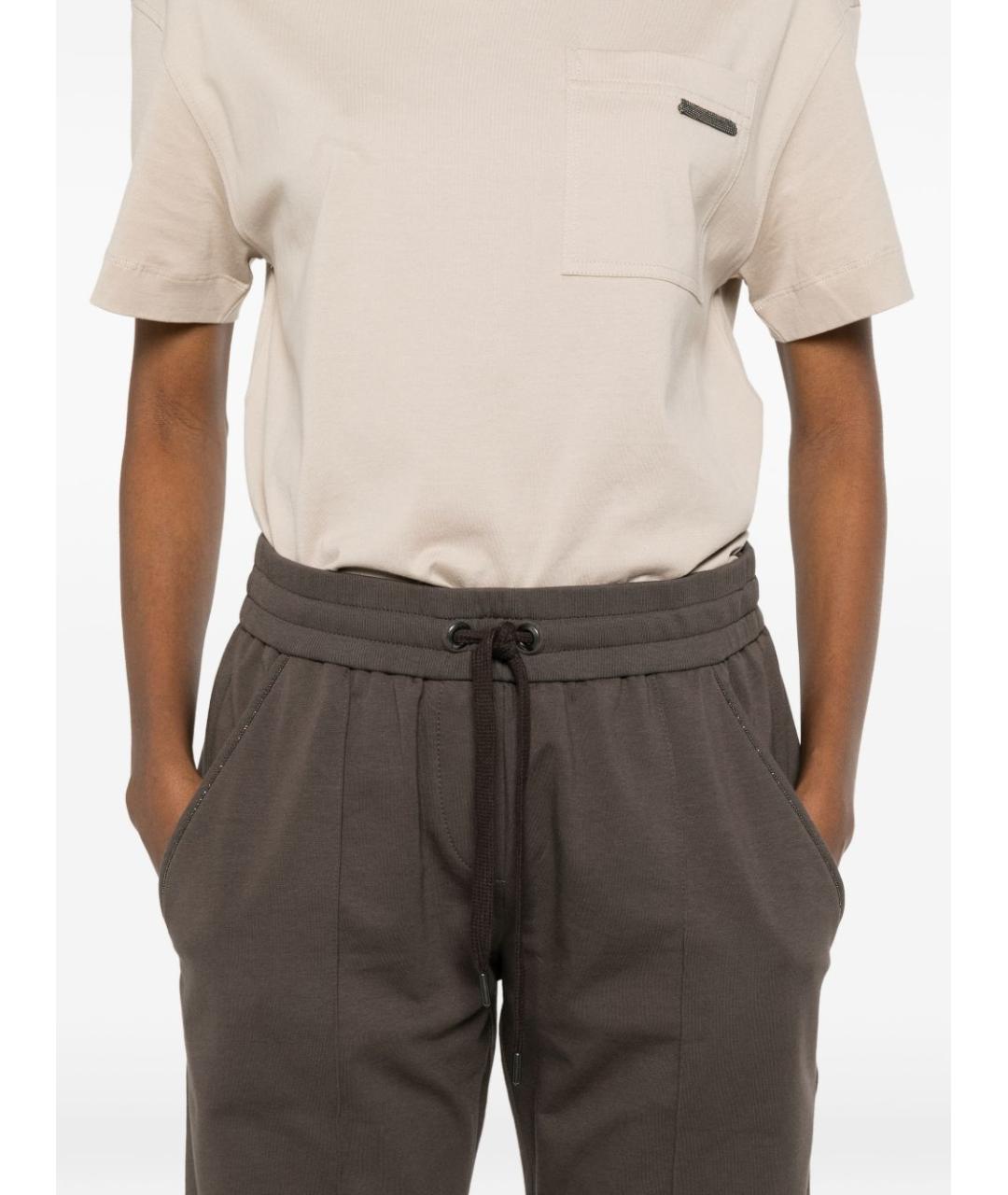 BRUNELLO CUCINELLI Коричневые хлопковые прямые брюки, фото 4