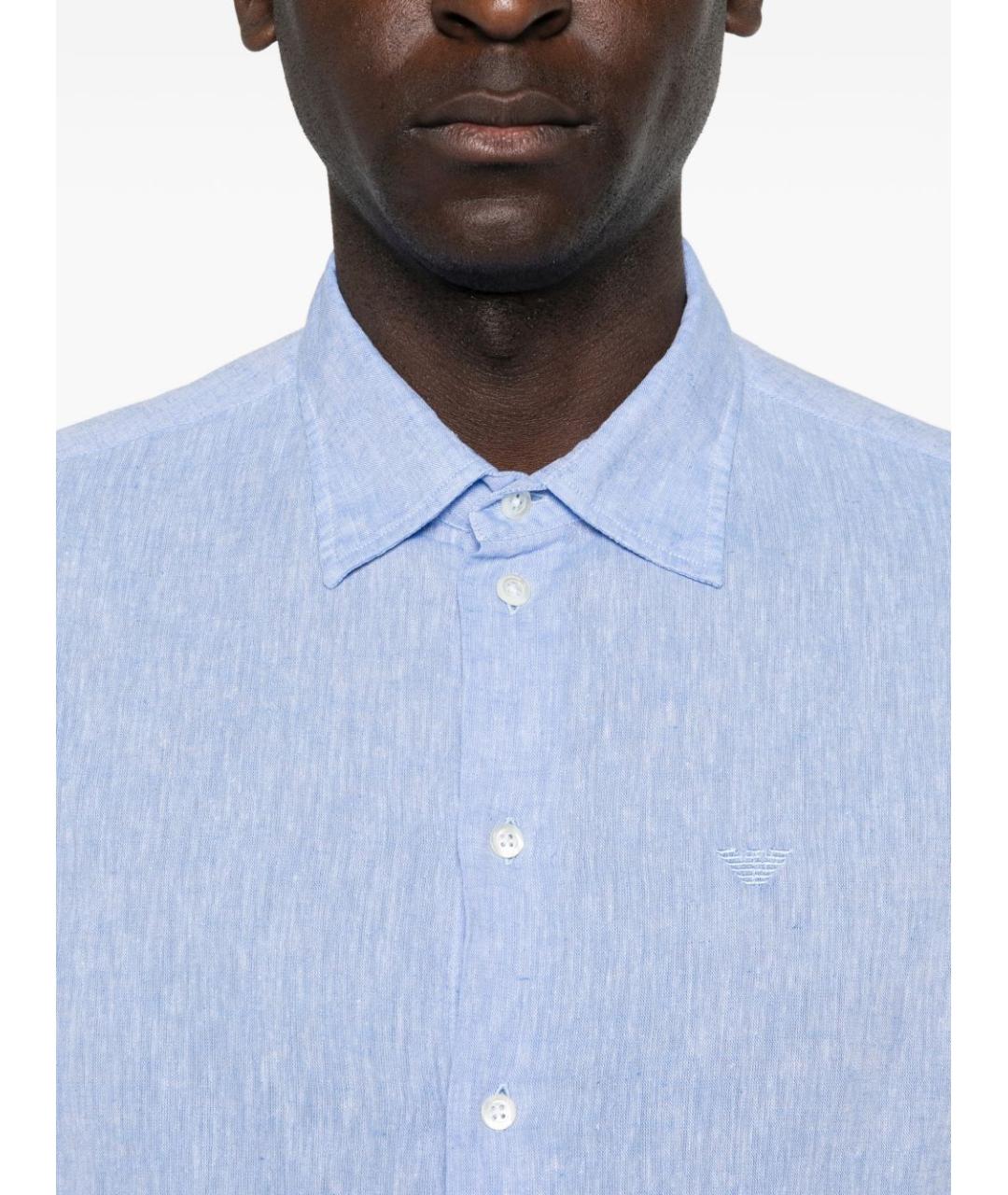 EMPORIO ARMANI Голубая льняная кэжуал рубашка, фото 4