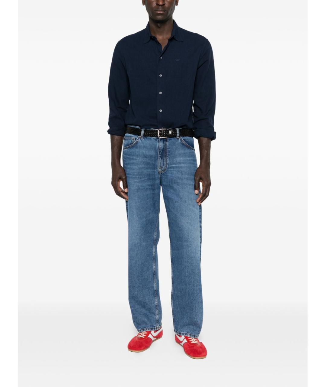 EMPORIO ARMANI Синяя льняная кэжуал рубашка, фото 3