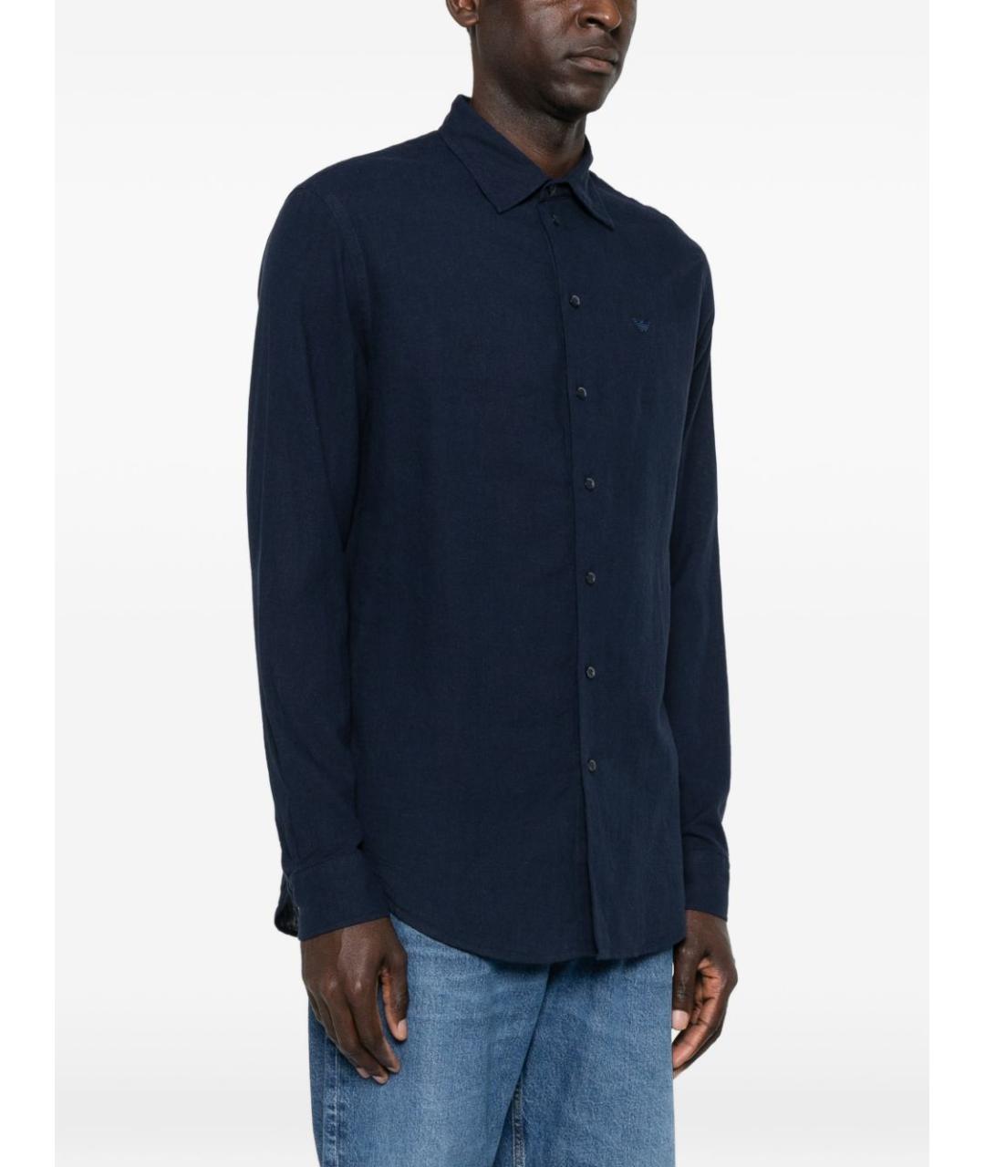 EMPORIO ARMANI Синяя льняная кэжуал рубашка, фото 2