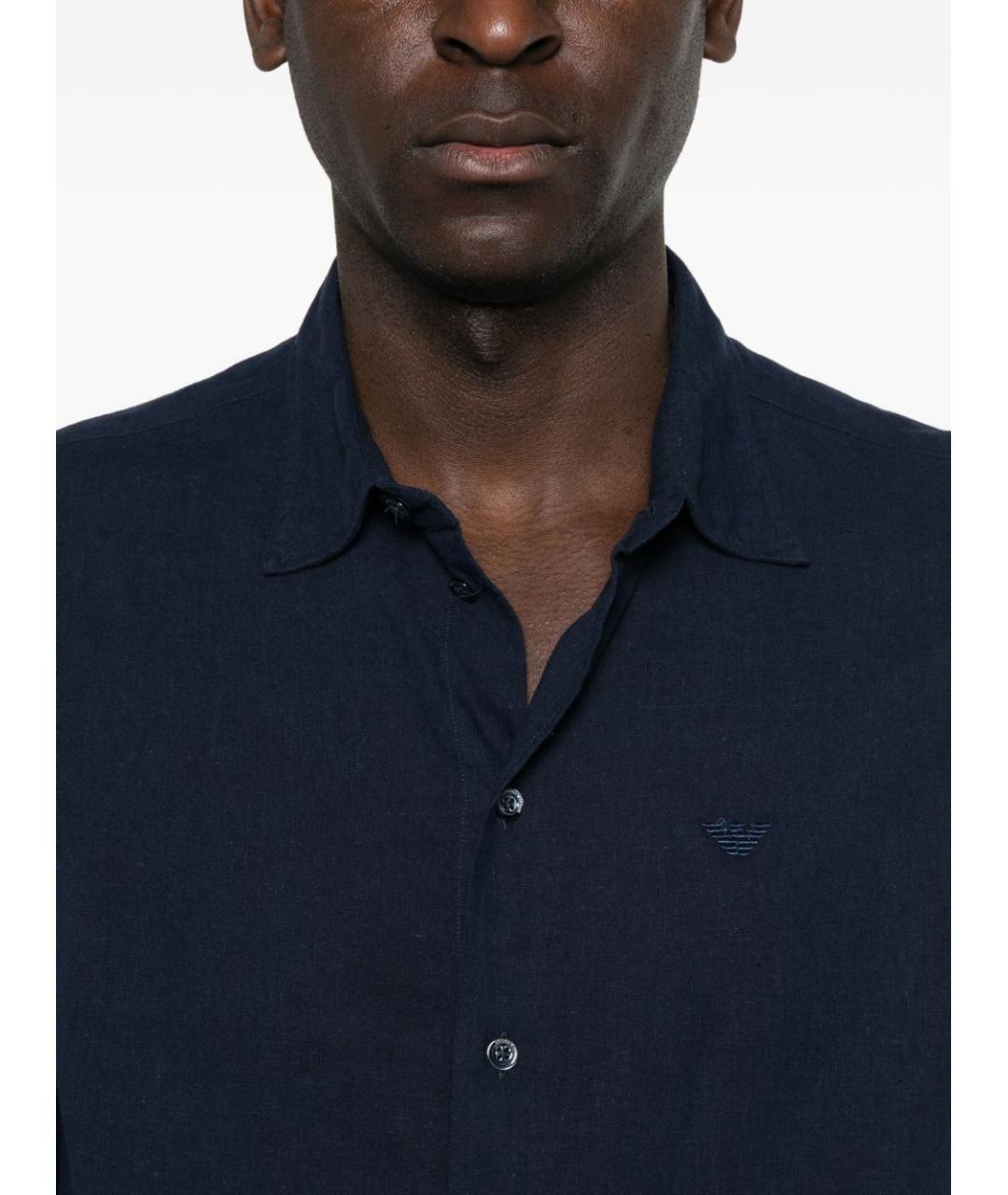 EMPORIO ARMANI Синяя льняная кэжуал рубашка, фото 5