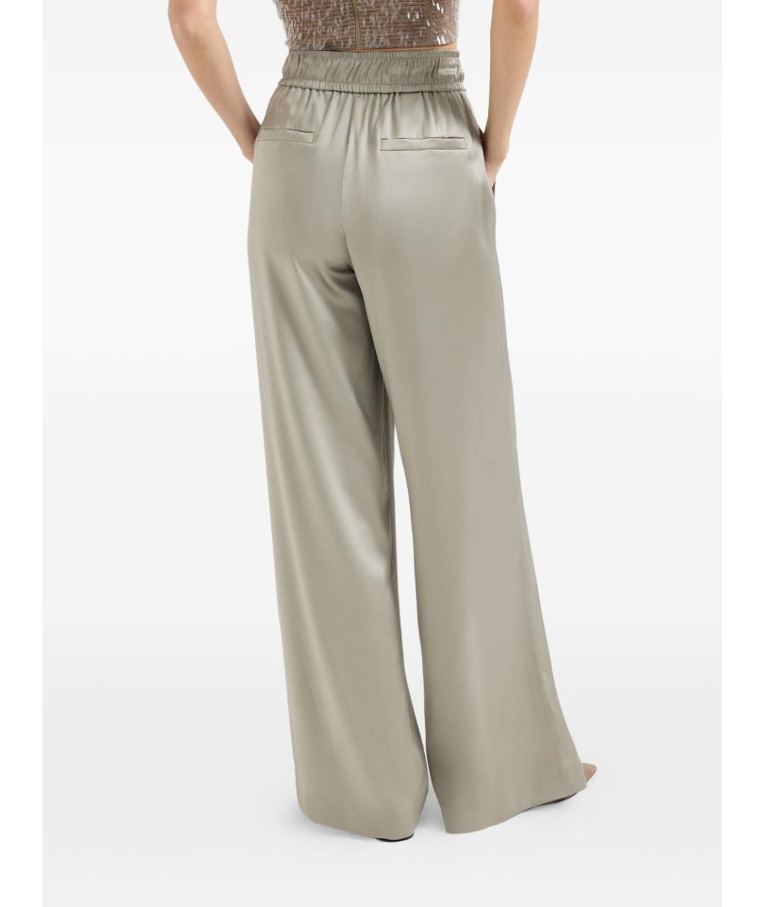 BRUNELLO CUCINELLI Зеленые шелковые прямые брюки, фото 4