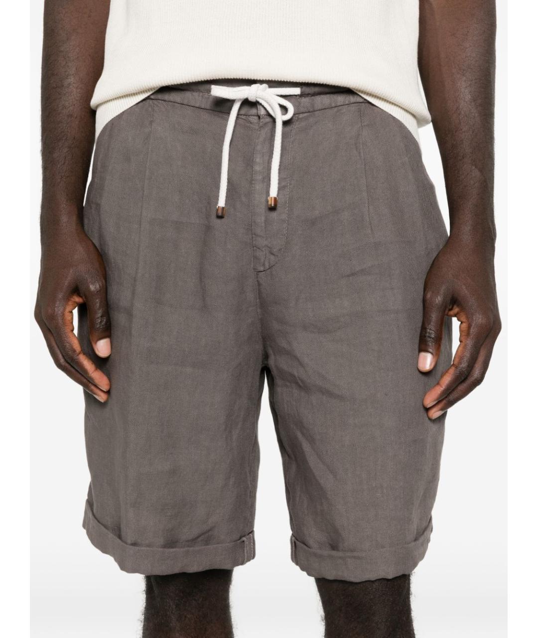 BRUNELLO CUCINELLI Коричневые льняные шорты, фото 3