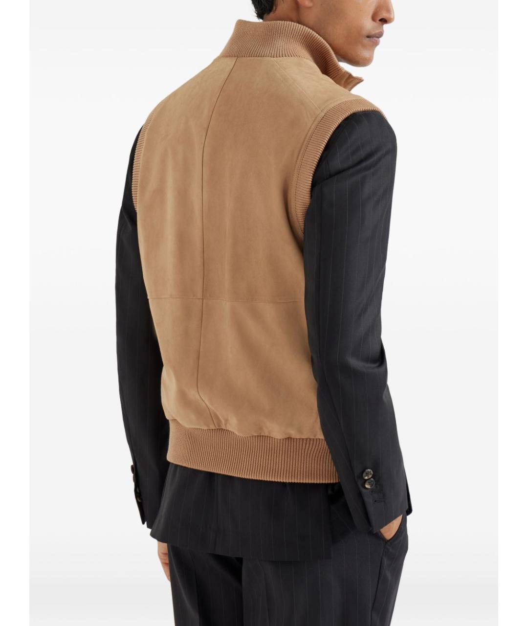 BRUNELLO CUCINELLI Бежевый кожаный жилет, фото 2