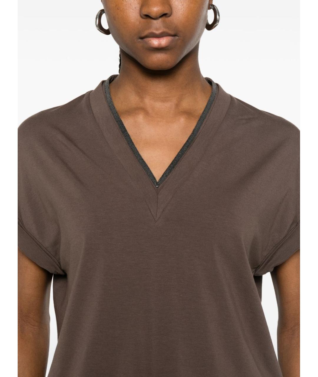 BRUNELLO CUCINELLI Коричневая хлопковая футболка, фото 3