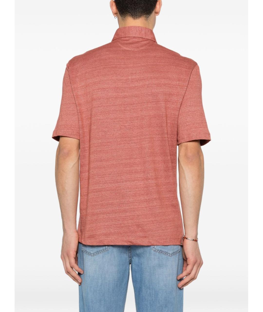 BRUNELLO CUCINELLI Розовое хлопко-леновое поло с коротким рукавом, фото 3