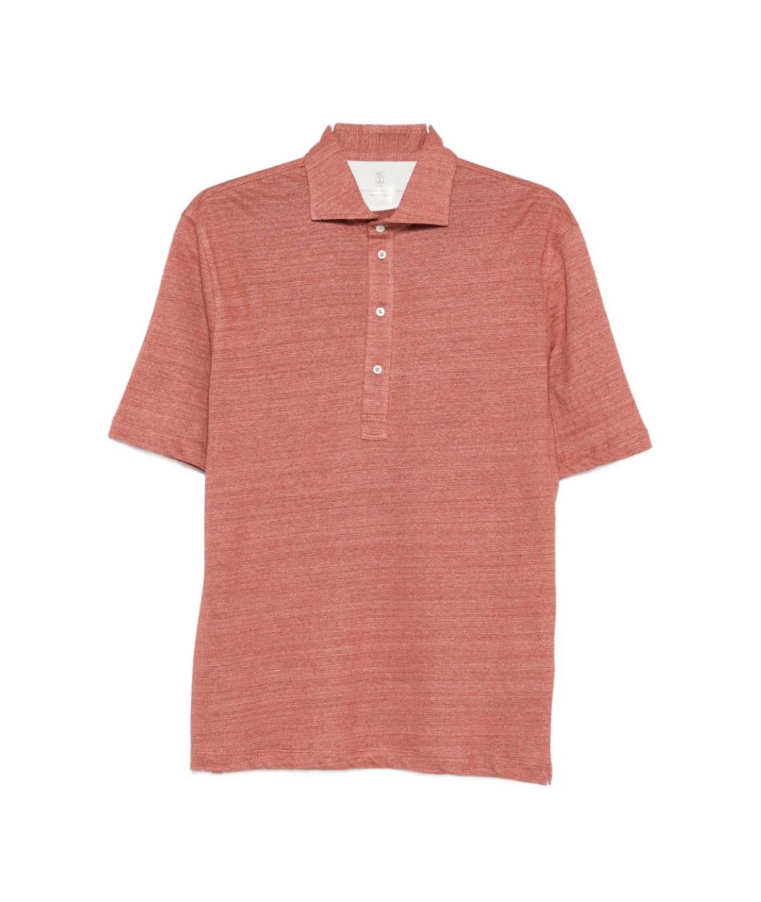 BRUNELLO CUCINELLI Розовое хлопко-леновое поло с коротким рукавом, фото 1