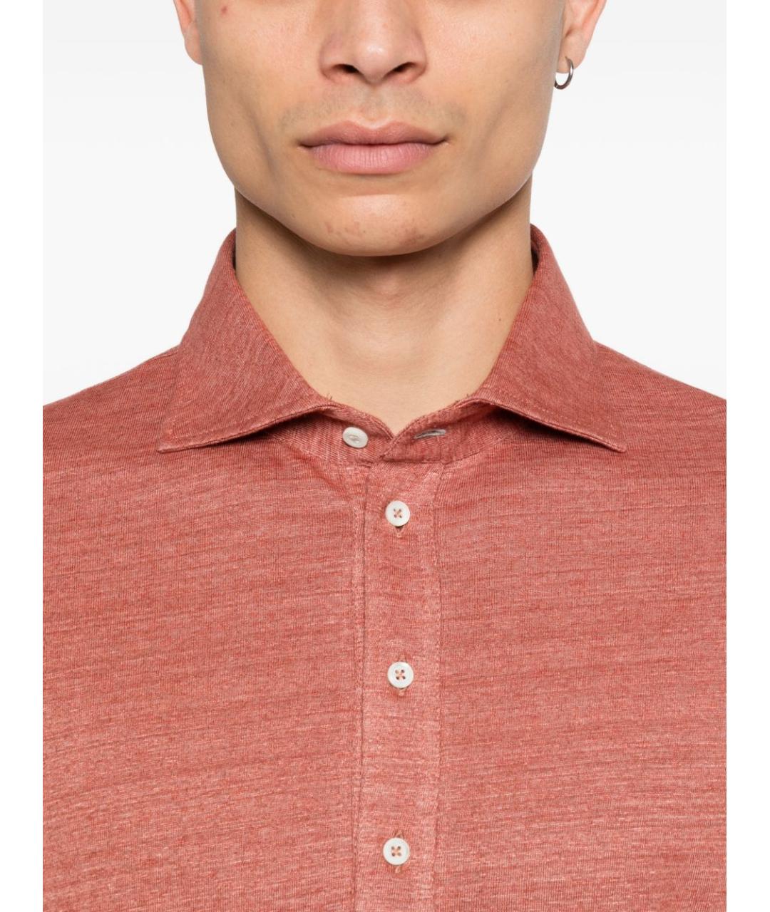 BRUNELLO CUCINELLI Розовое хлопко-леновое поло с коротким рукавом, фото 2