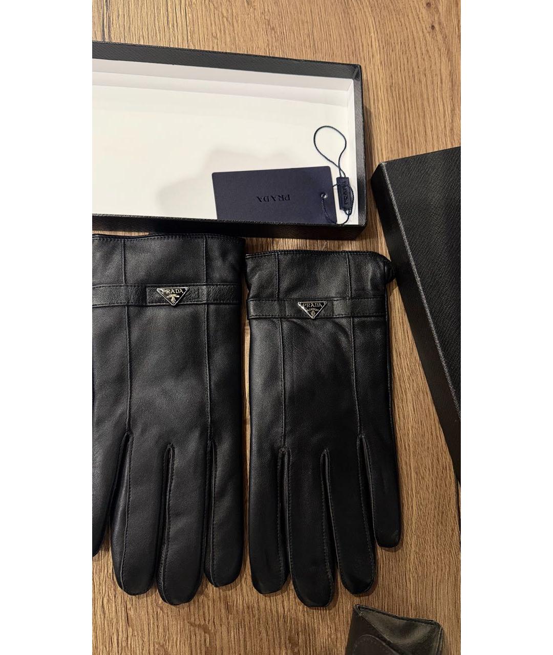 PRADA Черные кожаные перчатки, фото 2