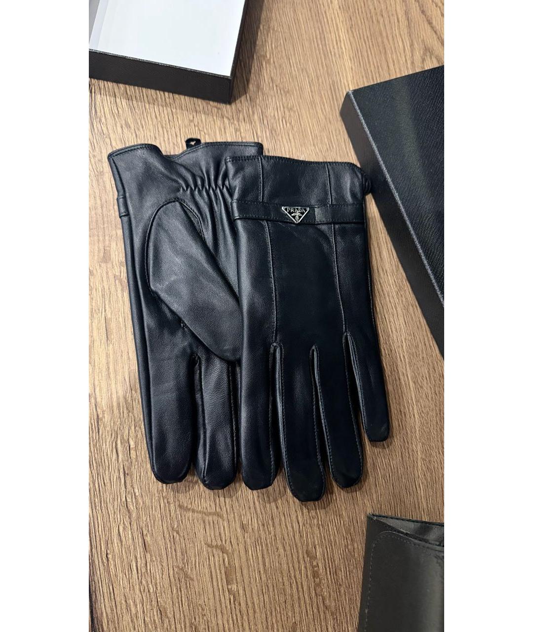 PRADA Черные кожаные перчатки, фото 4