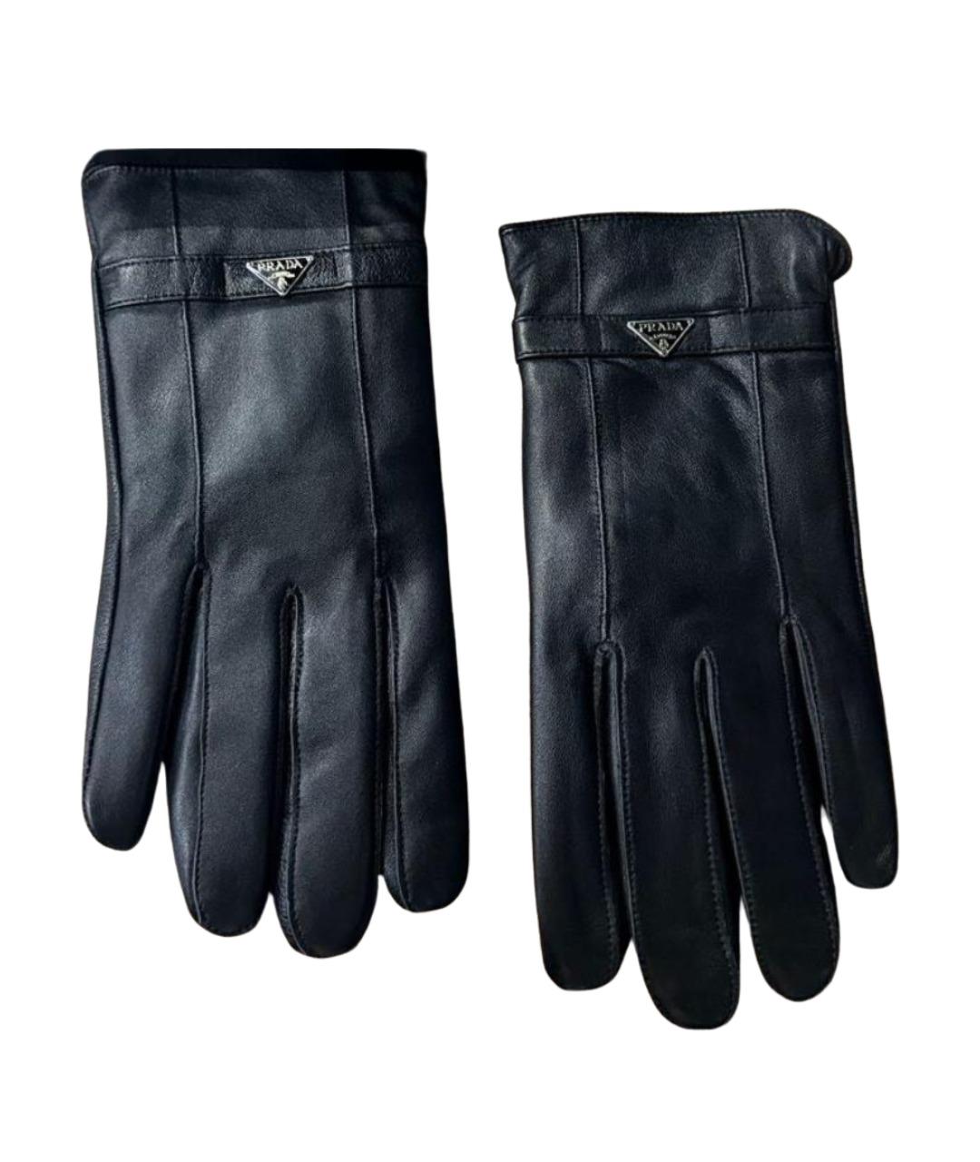 PRADA Черные кожаные перчатки, фото 1