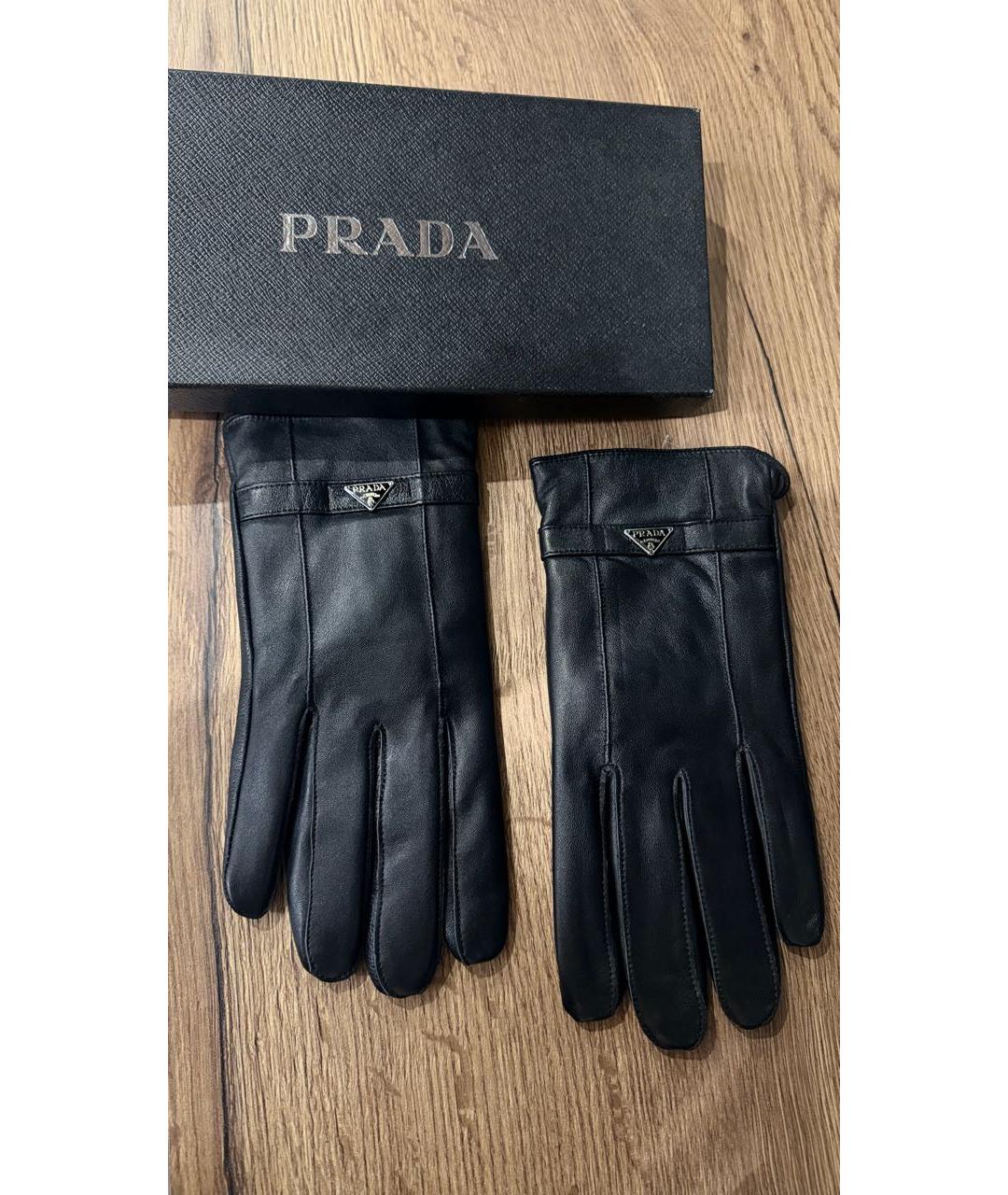 PRADA Черные кожаные перчатки, фото 5