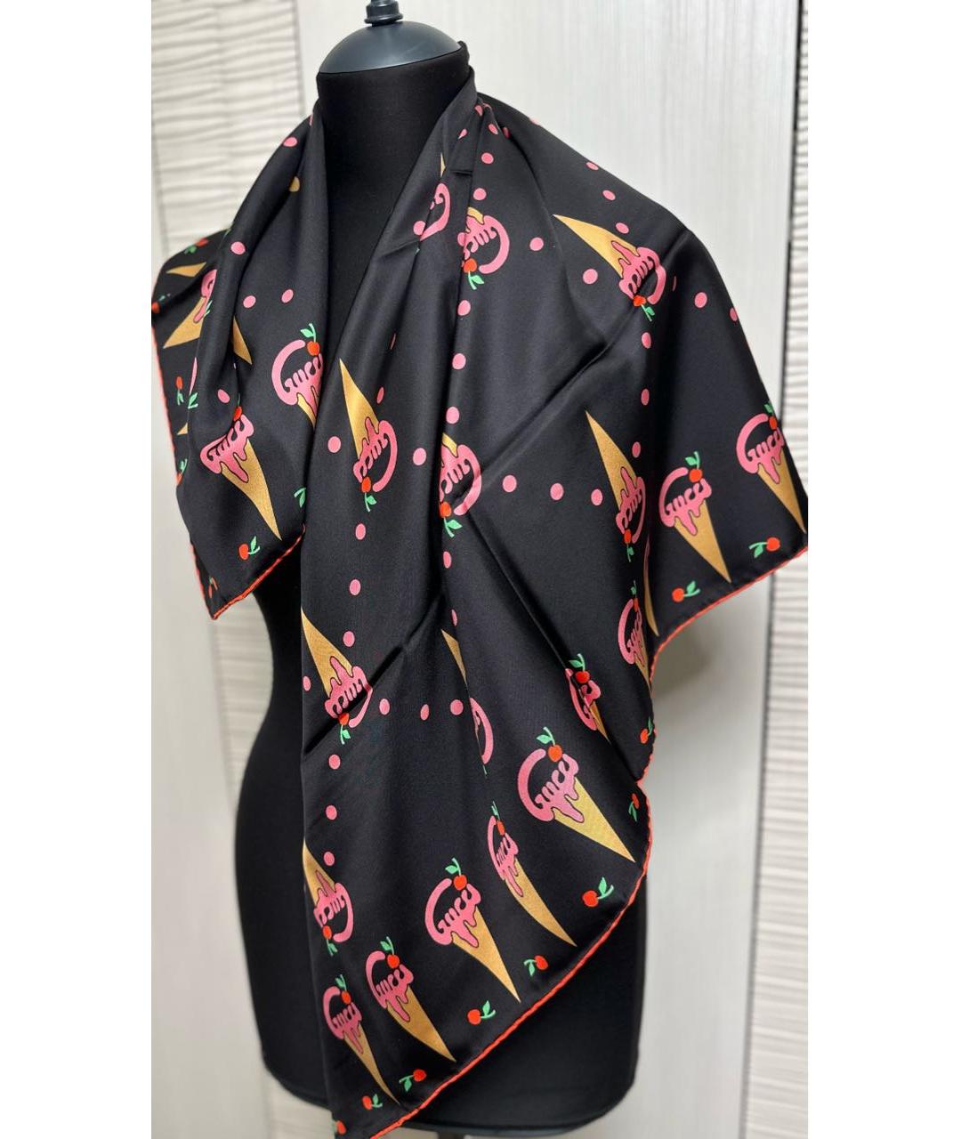 GUCCI Черный шелковый платок, фото 5