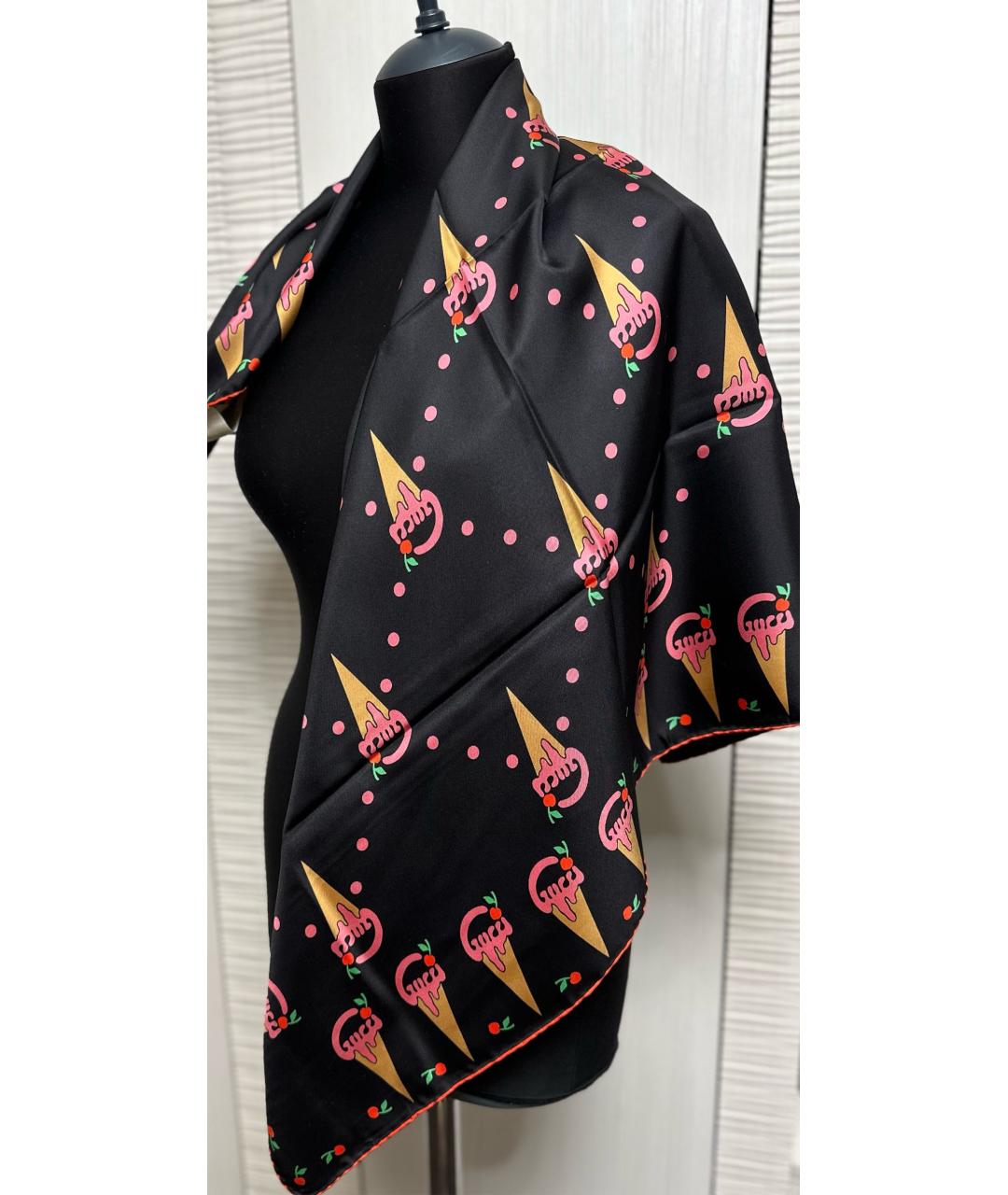 GUCCI Черный шелковый платок, фото 6