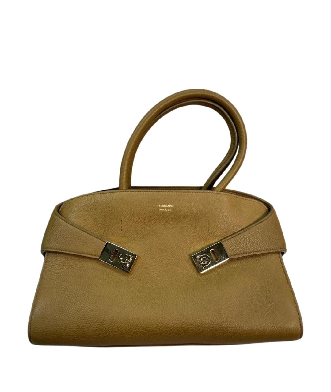 FERRAGAMO Горчичная кожаная сумка с короткими ручками, фото 1