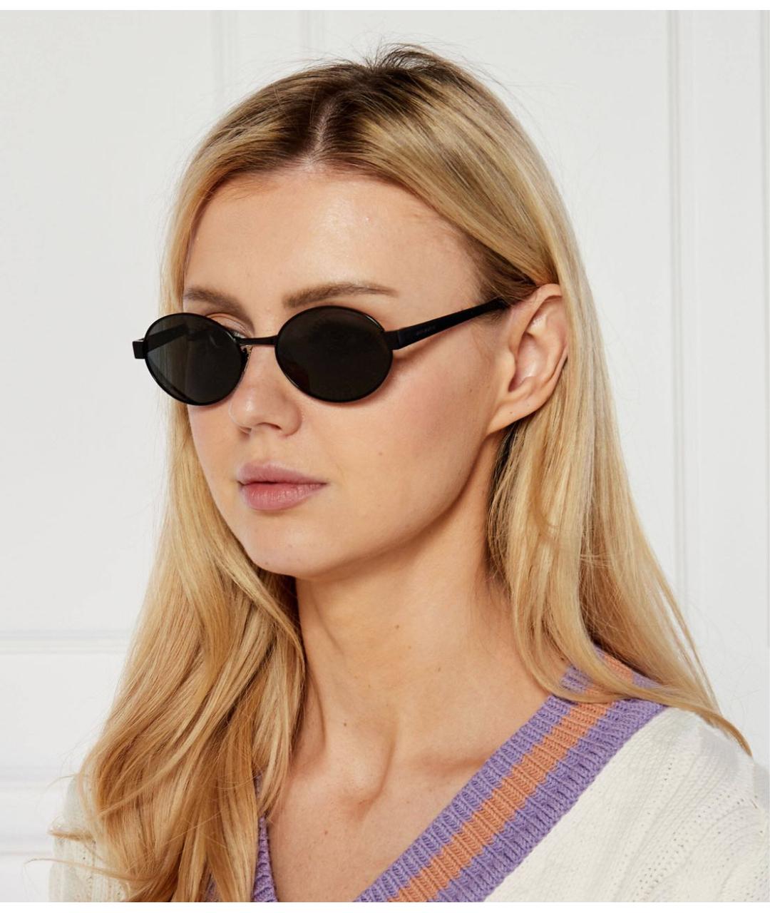 SAINT LAURENT Черные металлические солнцезащитные очки, фото 5