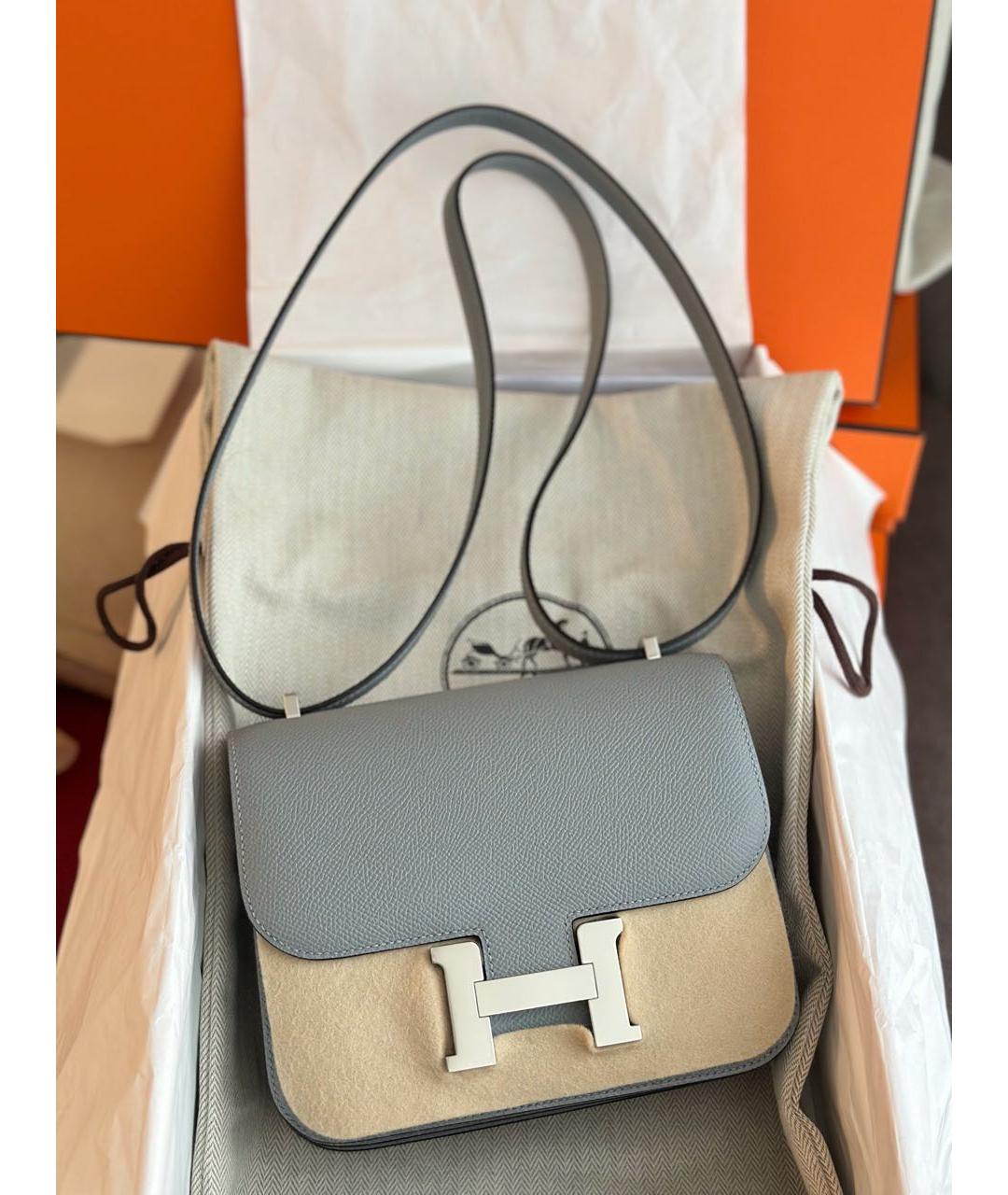 HERMES Серая кожаная сумка через плечо, фото 6