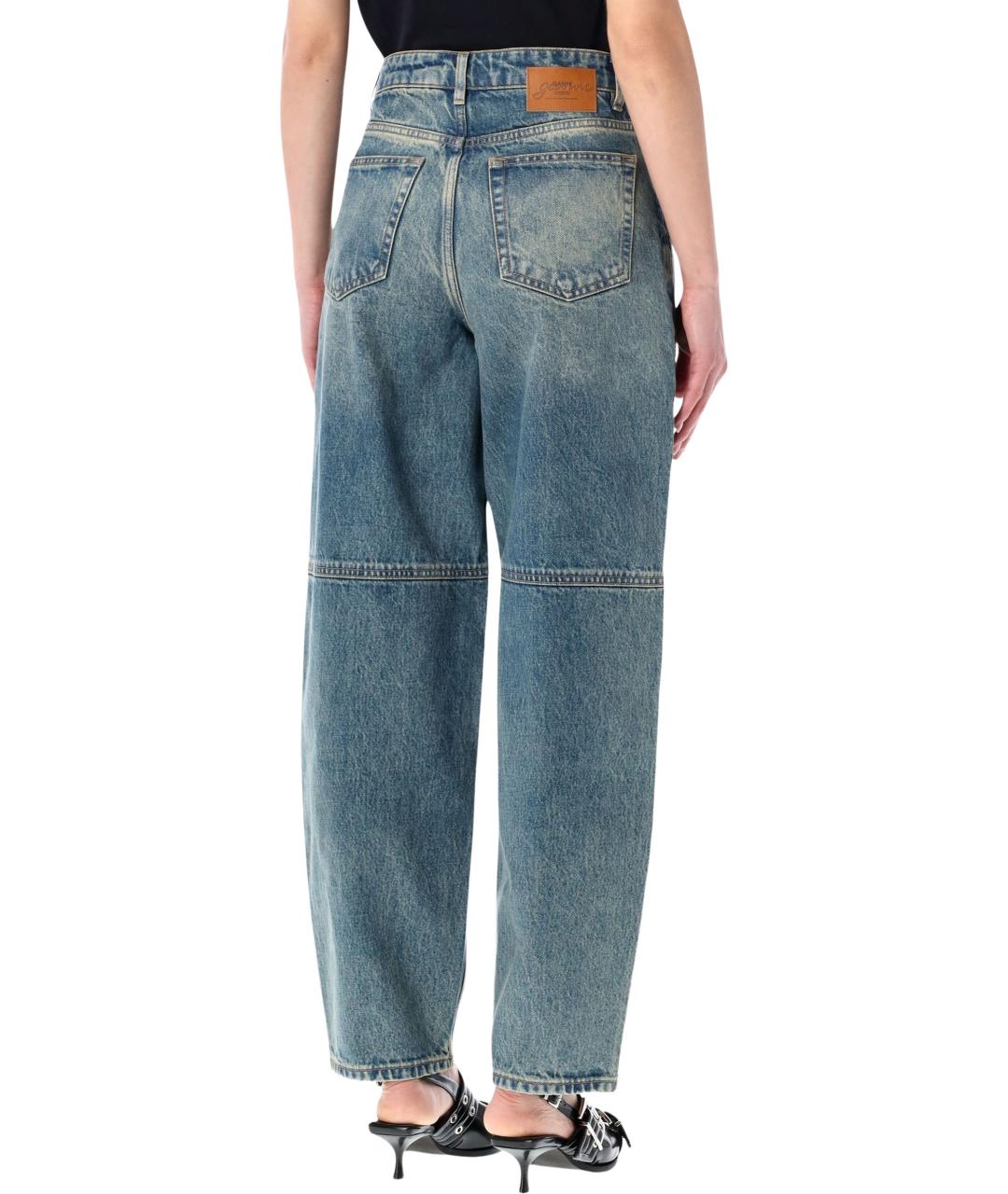 GANNI Синие хлопковые прямые джинсы, фото 2