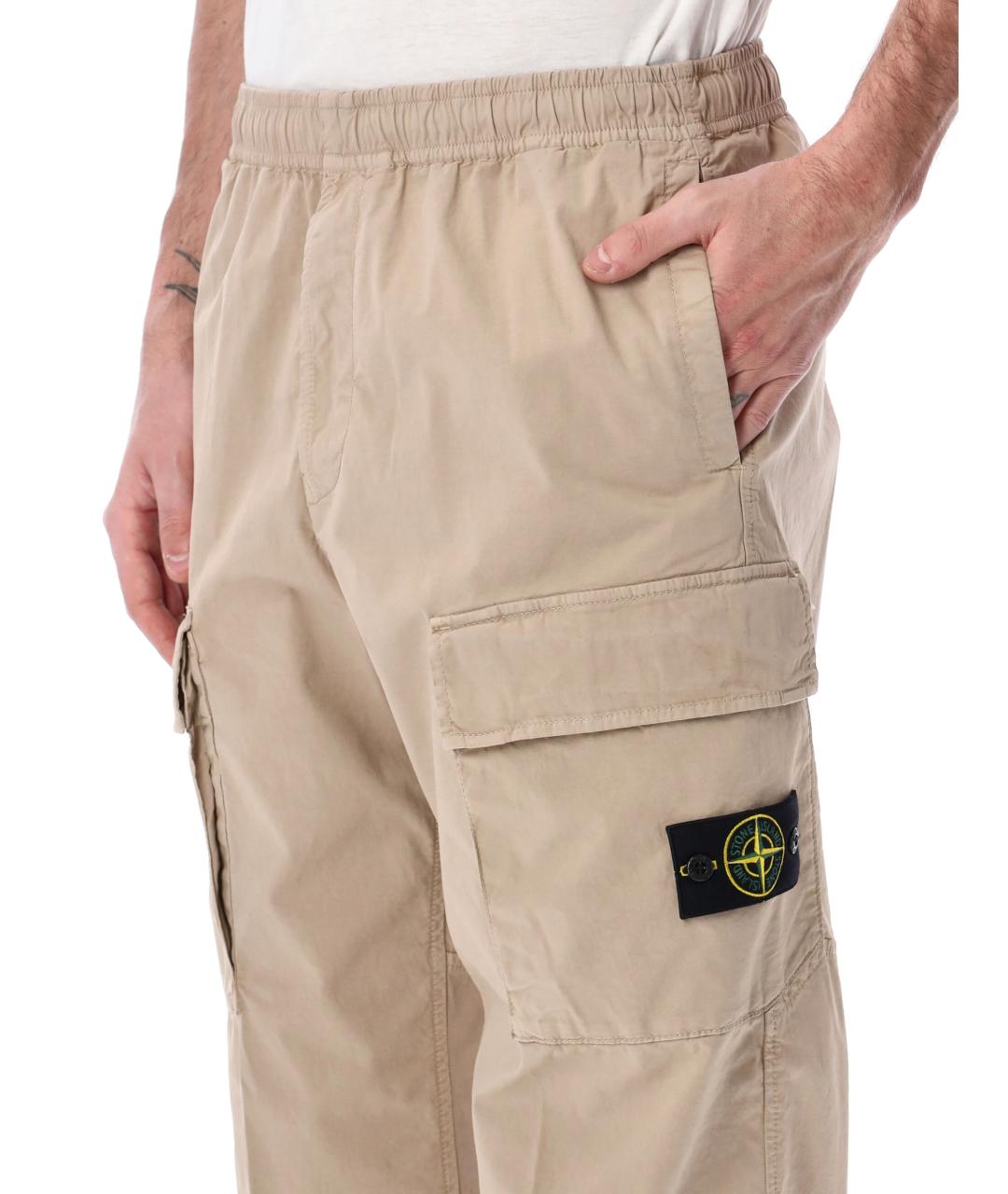 STONE ISLAND Бежевые хлопковые повседневные брюки, фото 3