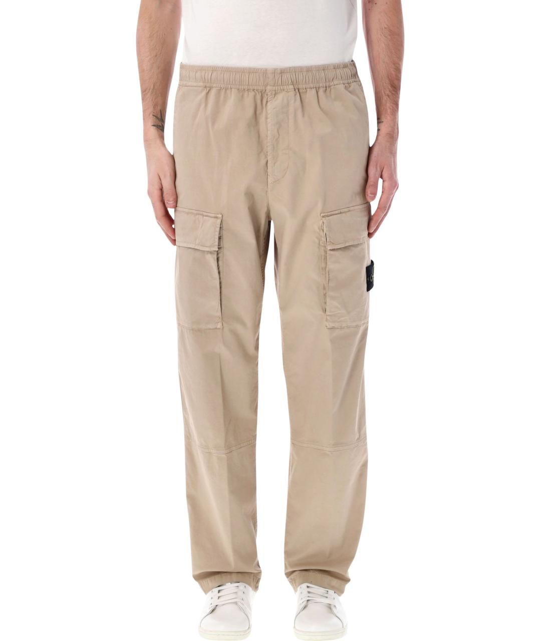 STONE ISLAND Бежевые хлопковые повседневные брюки, фото 1