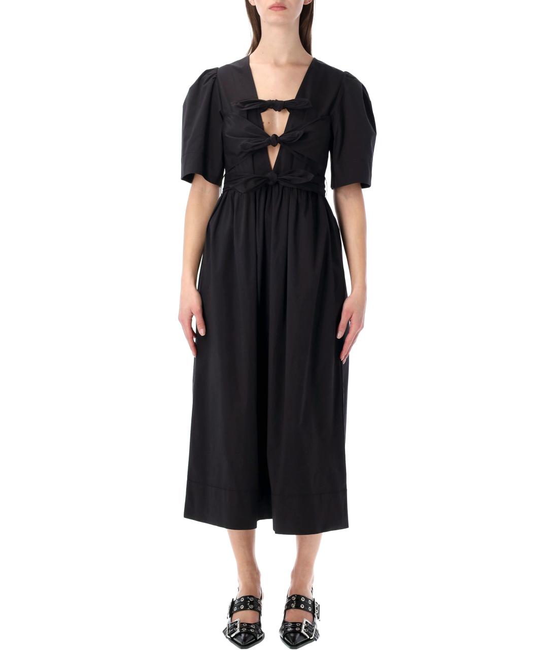 GANNI Черное хлопковое повседневное платье, фото 1