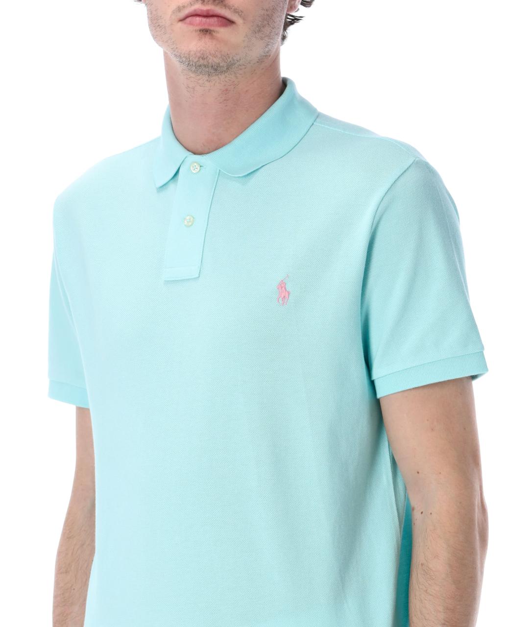 POLO RALPH LAUREN Бирюзовое хлопковое поло с коротким рукавом, фото 3
