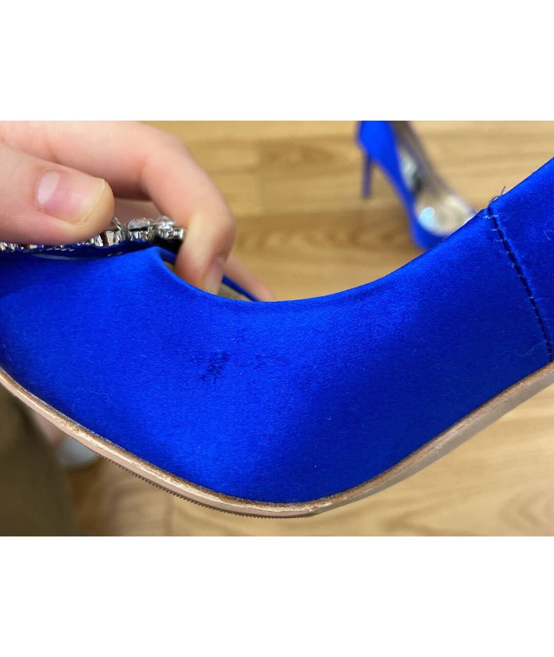 BADGLEY MISCHKA Синие текстильные свадебные туфли на среднем каблуке, фото 7