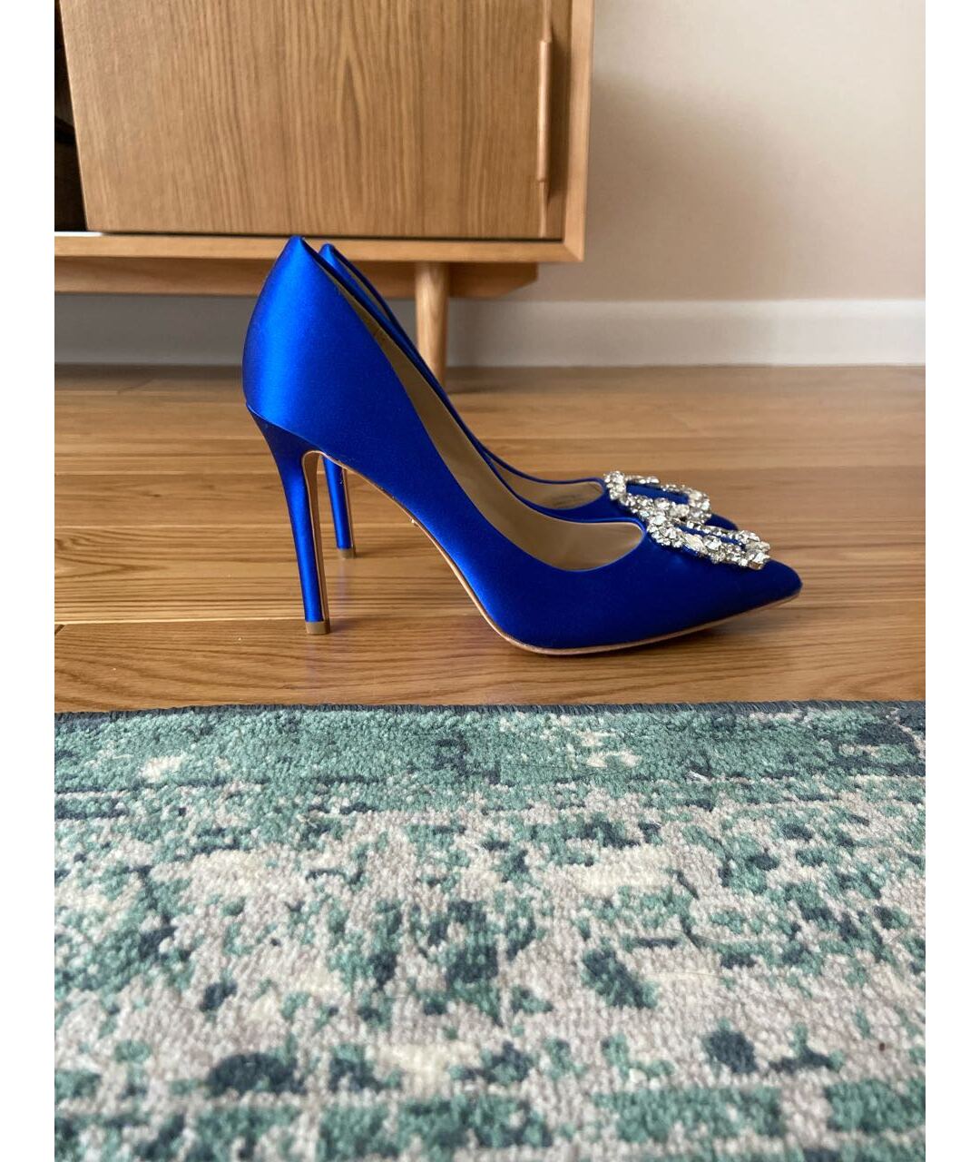 BADGLEY MISCHKA Синие текстильные свадебные туфли на среднем каблуке, фото 9
