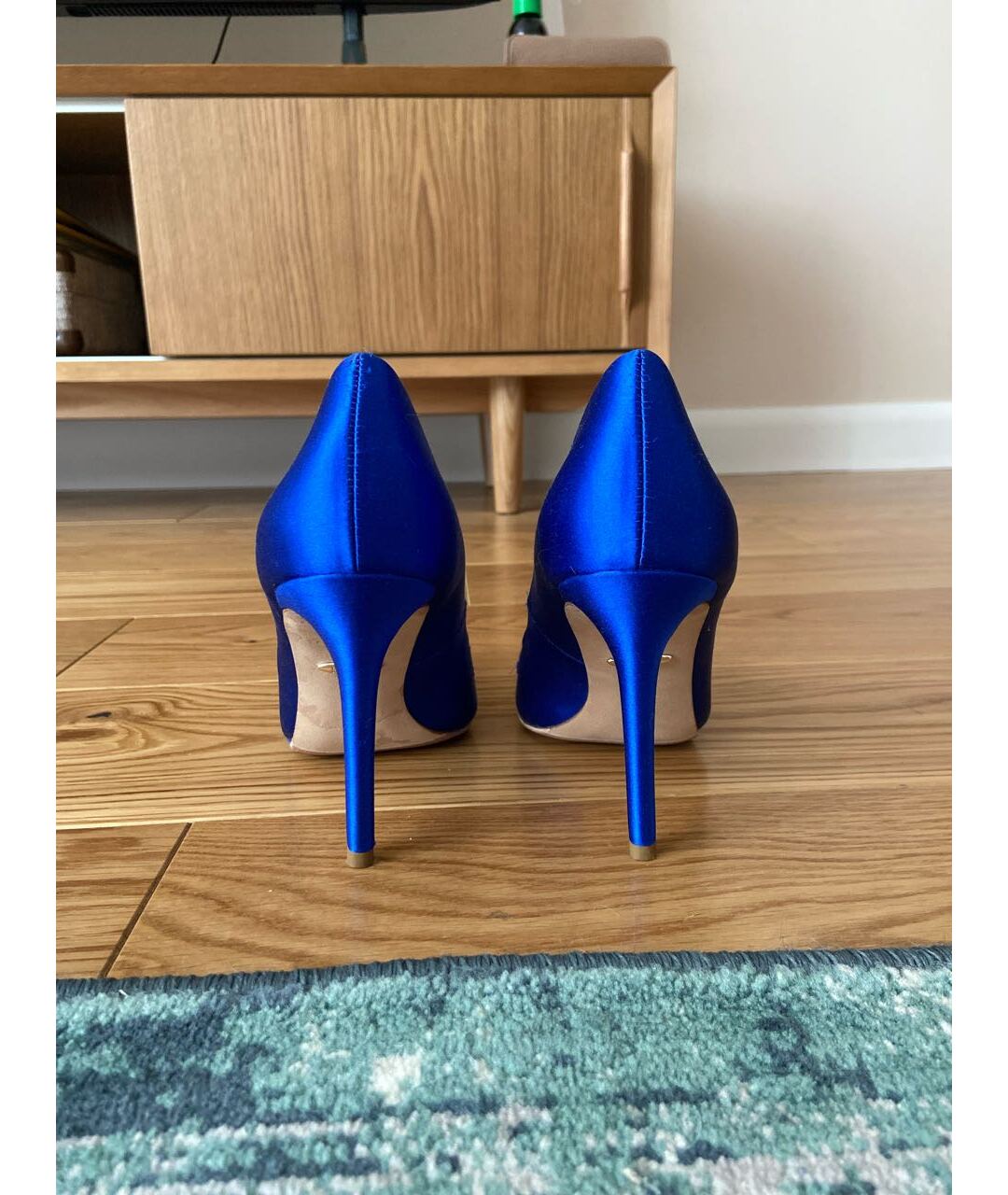 BADGLEY MISCHKA Синие текстильные свадебные туфли на среднем каблуке, фото 4