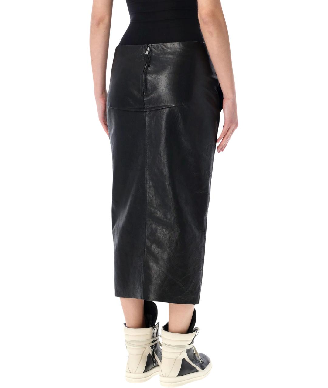 RICK OWENS Черная кожаная юбка миди, фото 2