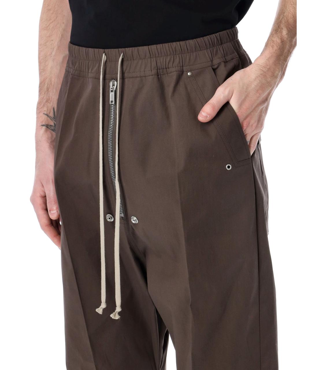 RICK OWENS Коричневые хлопковые повседневные брюки, фото 3