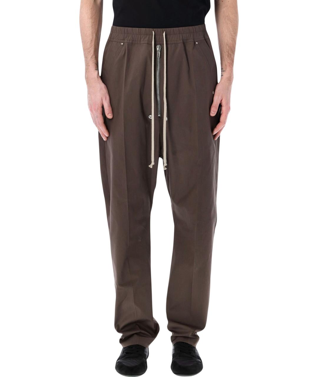 RICK OWENS Коричневые хлопковые повседневные брюки, фото 1