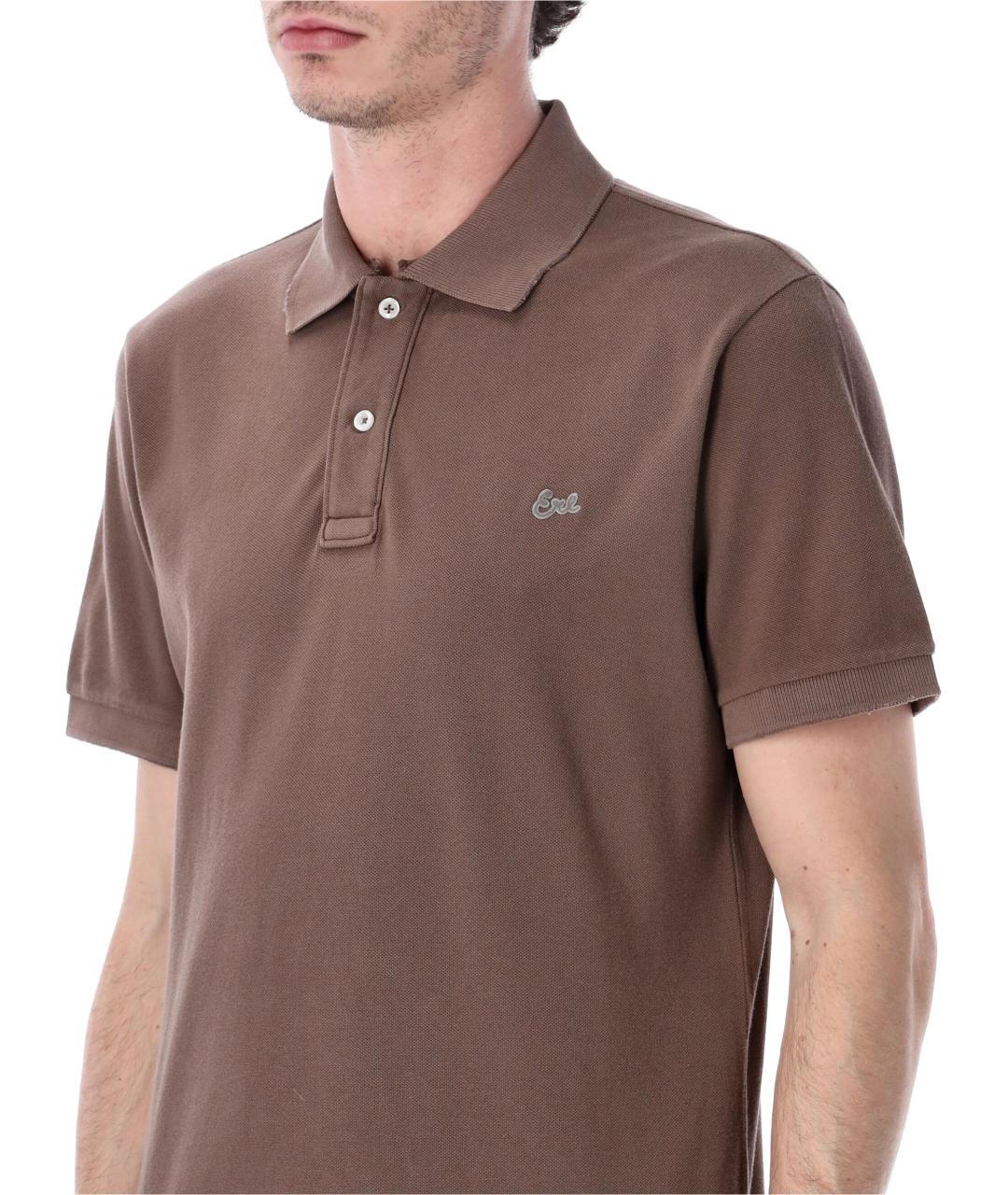 ERL Коричневое хлопковое поло с коротким рукавом, фото 3